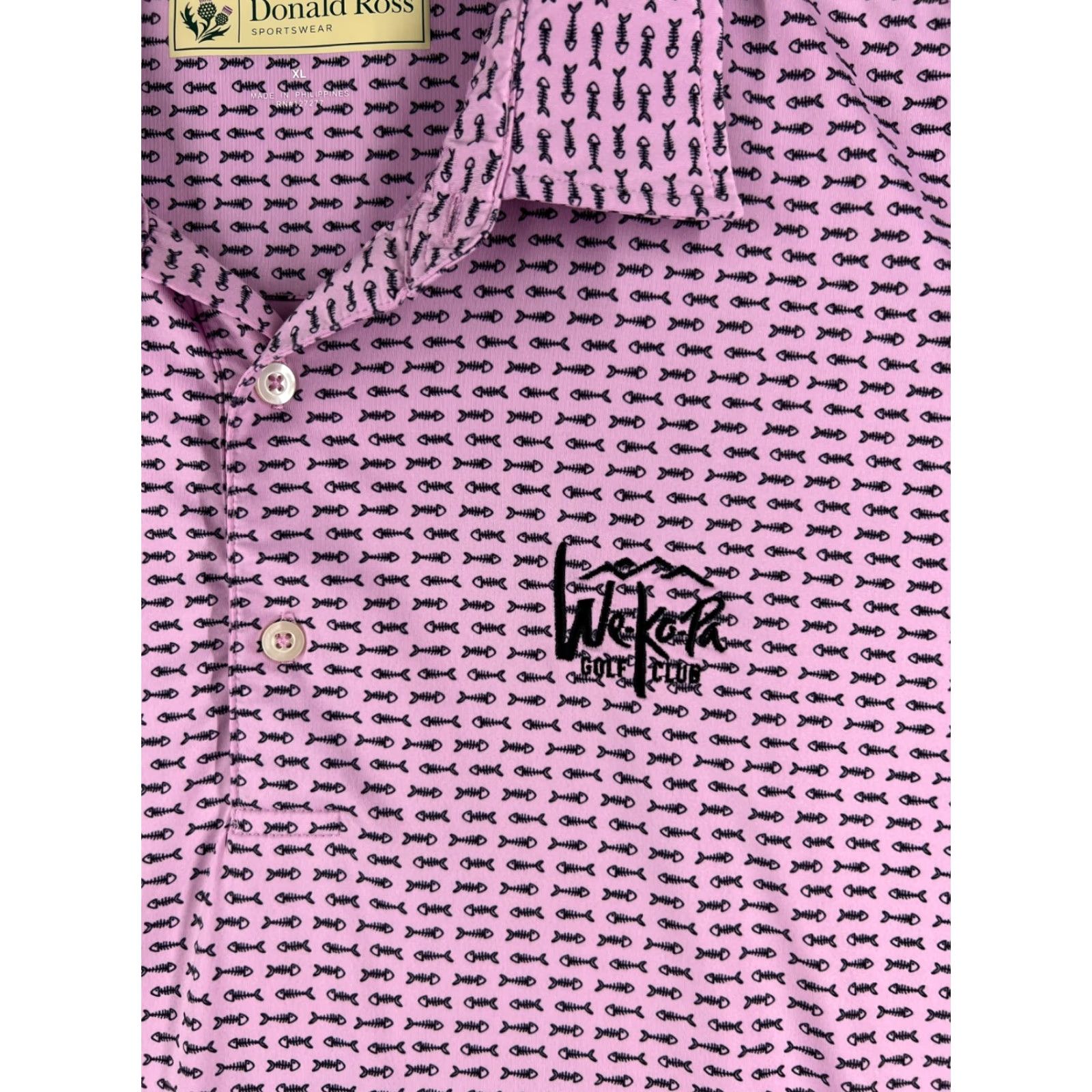 Vintage Donald Ross Polo Shirt Adult XL Pink Fish Bone Golf Polyester Blend Matte Polka Dot Breathable Moisture Wicking All Seasons Sports Golf Mens Size US XL / EU 56 / 4 - 6 Thumbnail