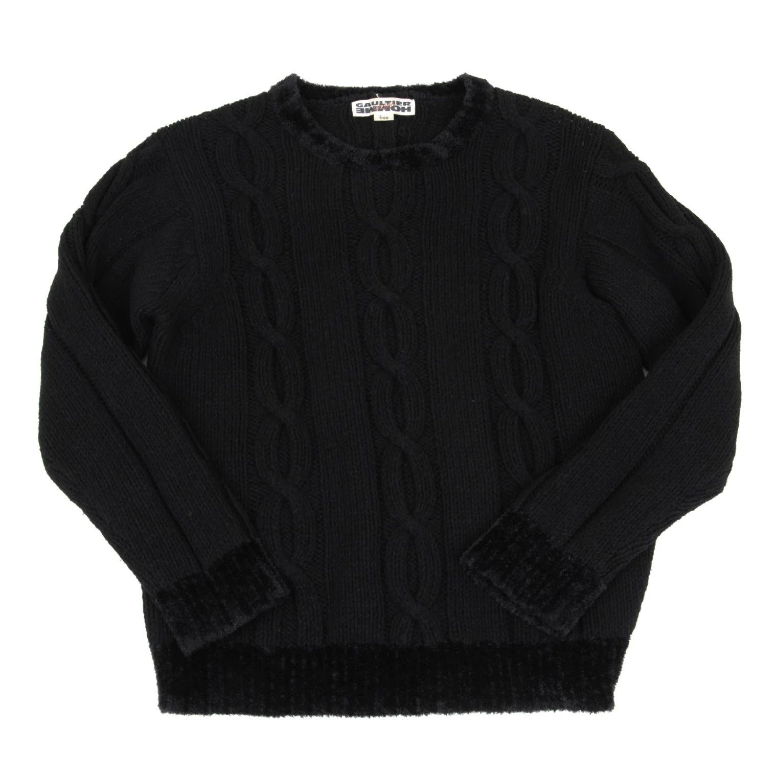 Wool Blend Cable Knit Sweater in Black Size F