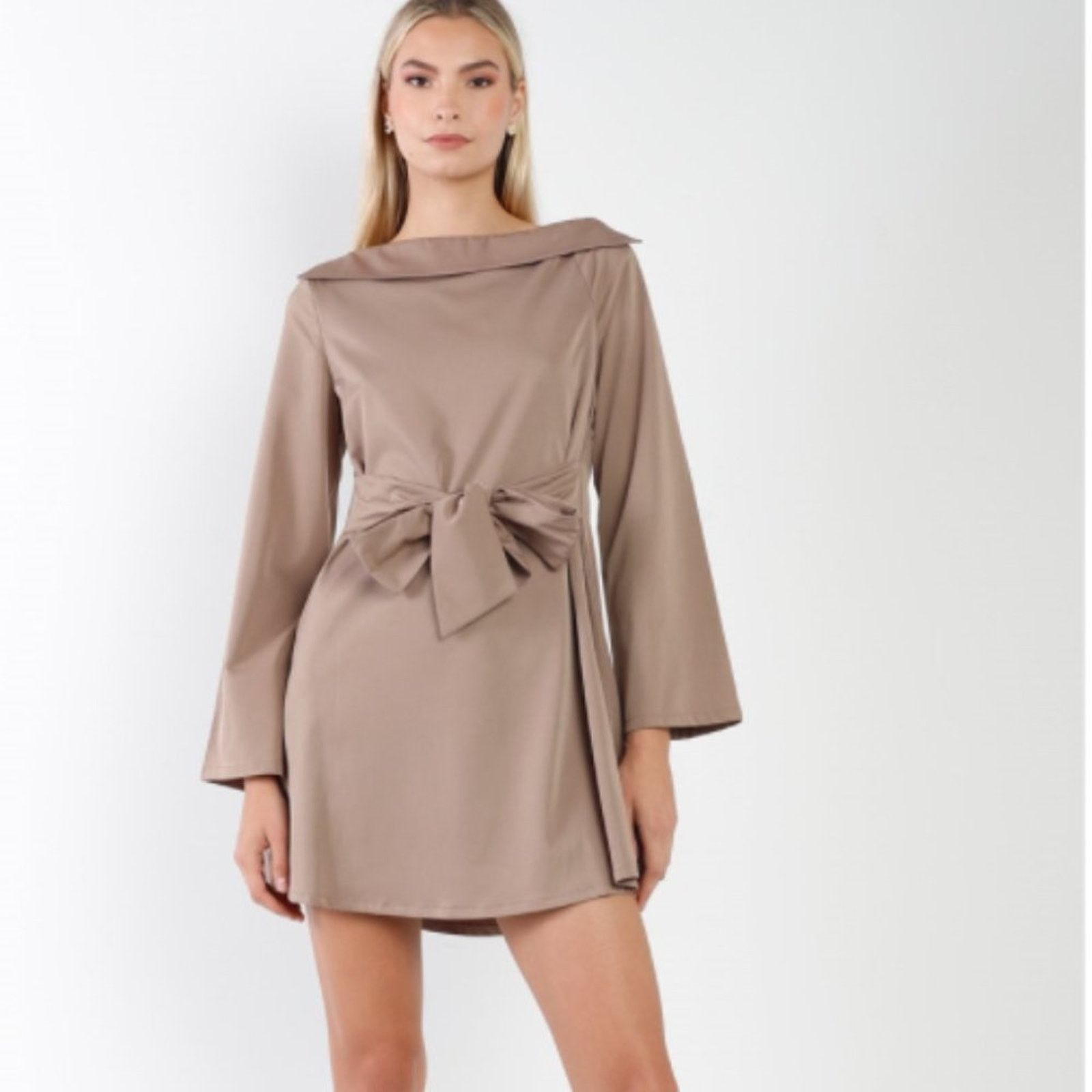 Other Mocha Kimono Sleeve Mini Dress with Waist Tie Size S / US 4 / IT 40 - 8 Thumbnail