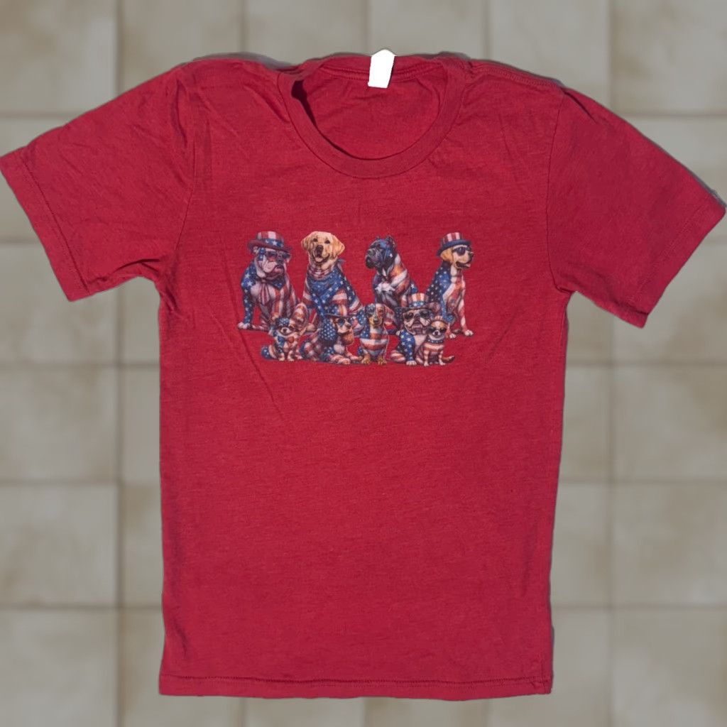 Vintage Bella + Canvas T-Shirt Patriotic Logo Funny USA Flag Dogs XS Red Short Sleeve Crew Neck Women Regular 4th July Size XS / US 0-2 / IT 36-38 - 1 Thumbnail