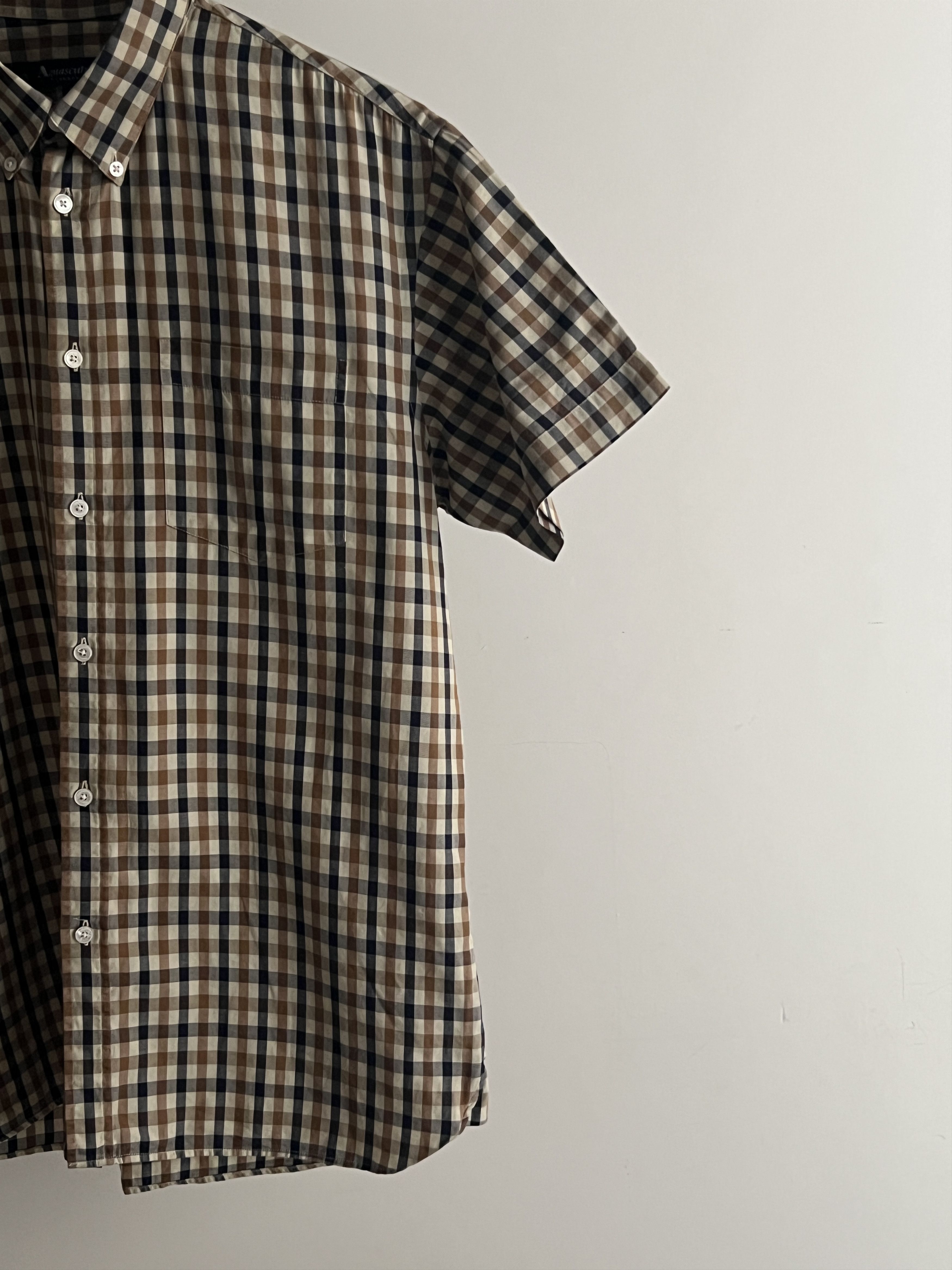 Aquascutum × Vintage Vintage Aquascutum Short Sleeve Classic Check Shirt Size US L / EU 52-54 / 3 - 2 Thumbnail