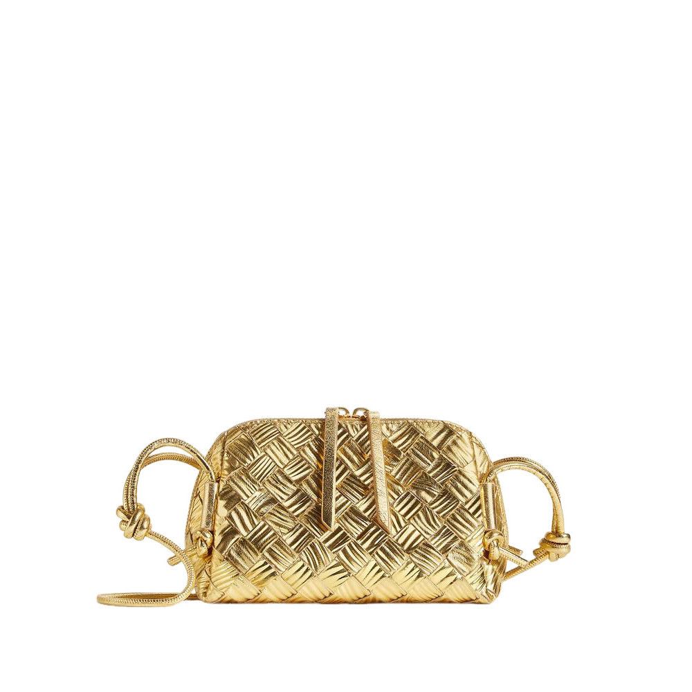 BOTTEGA VENETA Concert $2800 Gold Intrecciato Leather Pouch
