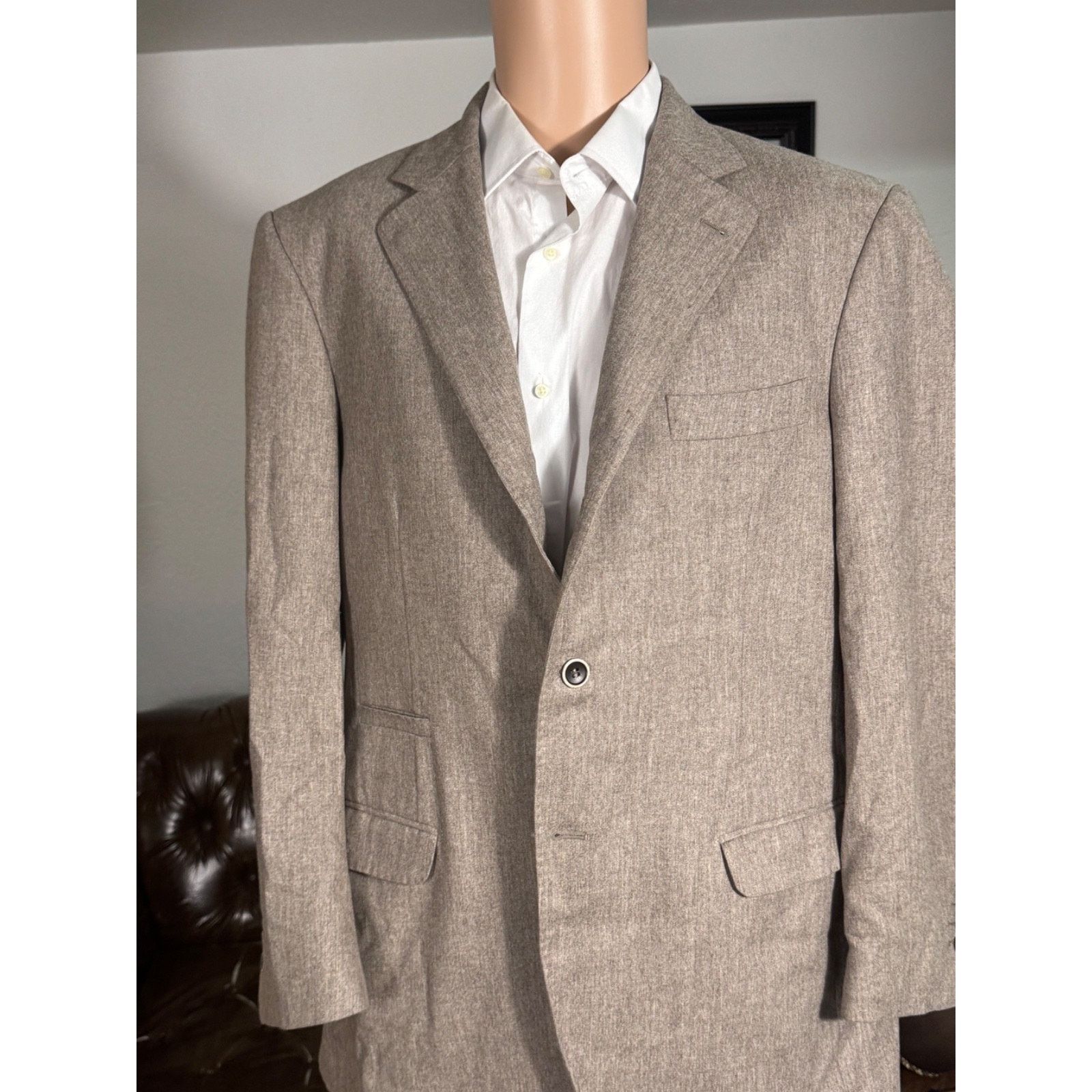 Brunello Cucinelli Brunello Cucinelli Taupe Flannel Sport Jacket Blazer Cash44R Size 44R - 1 Thumbnail