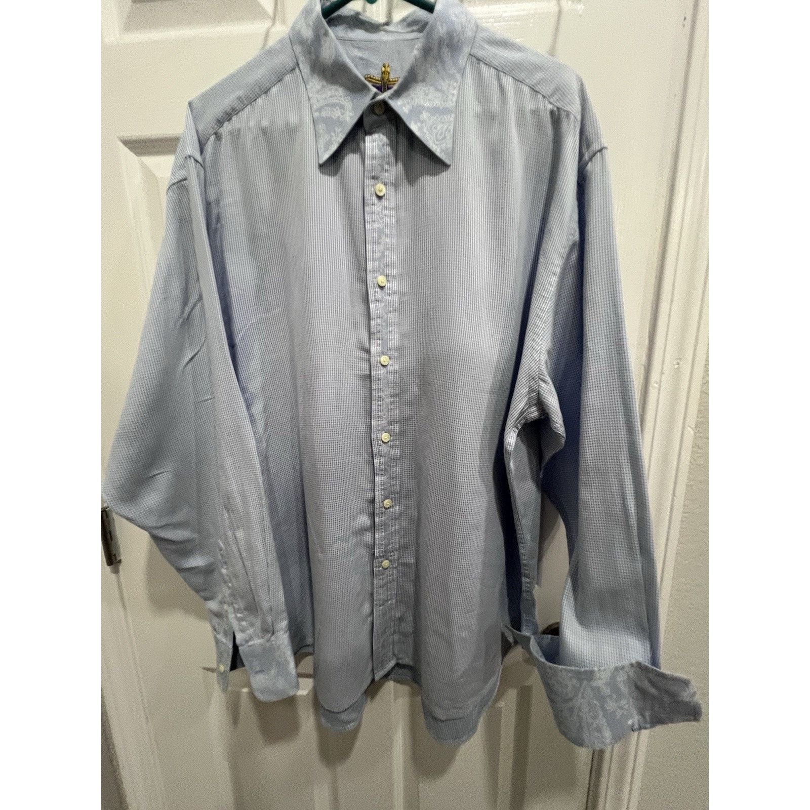 Robert Graham Robert Graham White Light Blue Geometric Paisley Flip Cuff Size US XXL / EU 58 / 5 - 7 Thumbnail