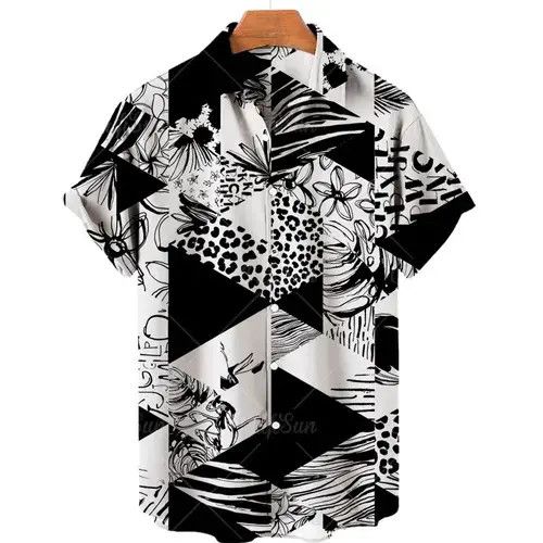 Other Hawaiian Shirt Men Fashion Flower Geometric Printed Shirt Size US XL / EU 56 / 4 - 1 Thumbnail