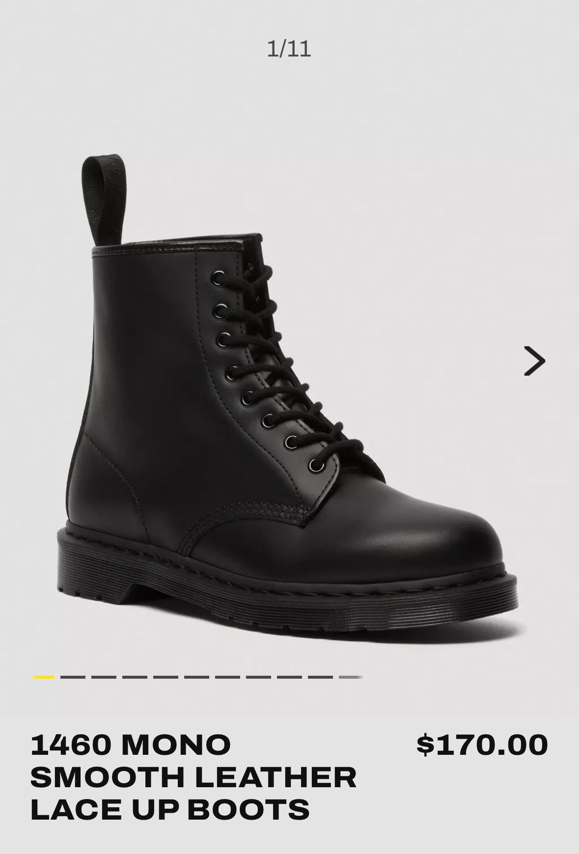 image of Dr Martens Mono Smooth Leather Boots in Black, Men's (Size 11)