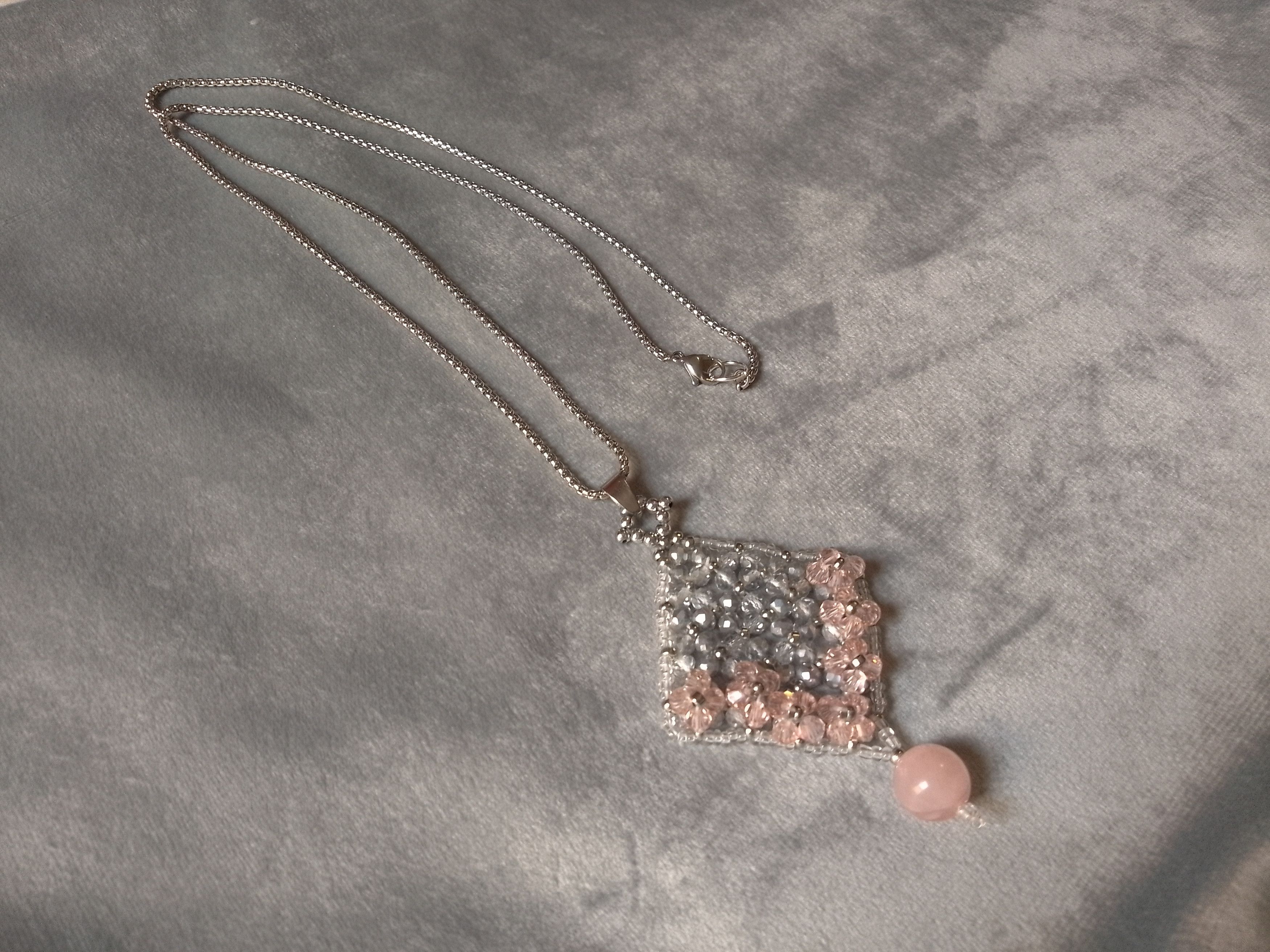 Handmade Long Necklace/ Talisman Pendant in Crystal Rose quartz Size ONE SIZE - 9 Thumbnail