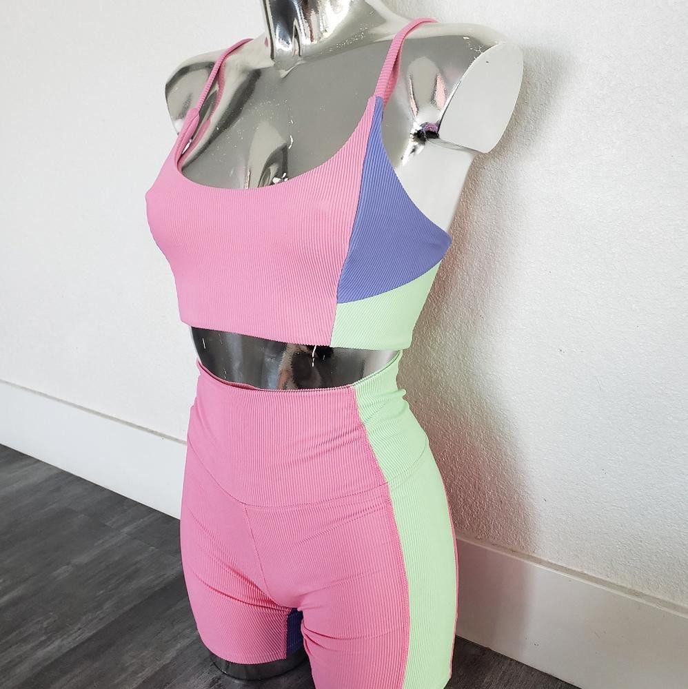 Designer Sherbert | Beach Riot | Pastel Colorblock Activewear Set Size 28" / US 6 / IT 42 - 2 Thumbnail