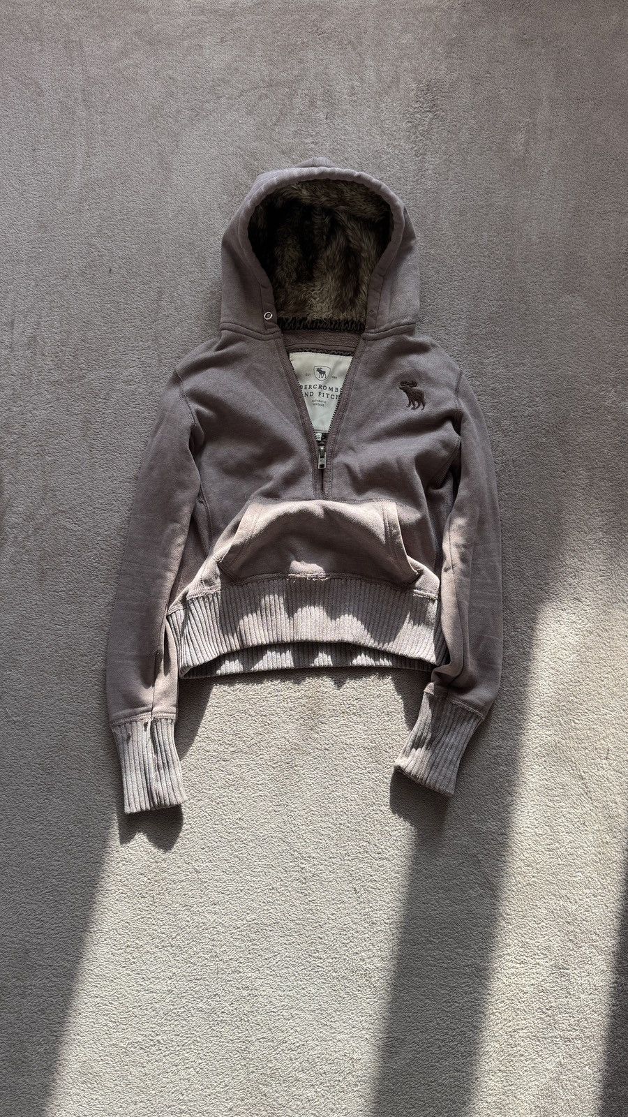 Y2K A&F faded Cropped Hoodie ifsixwasnine LGB zip faux fur