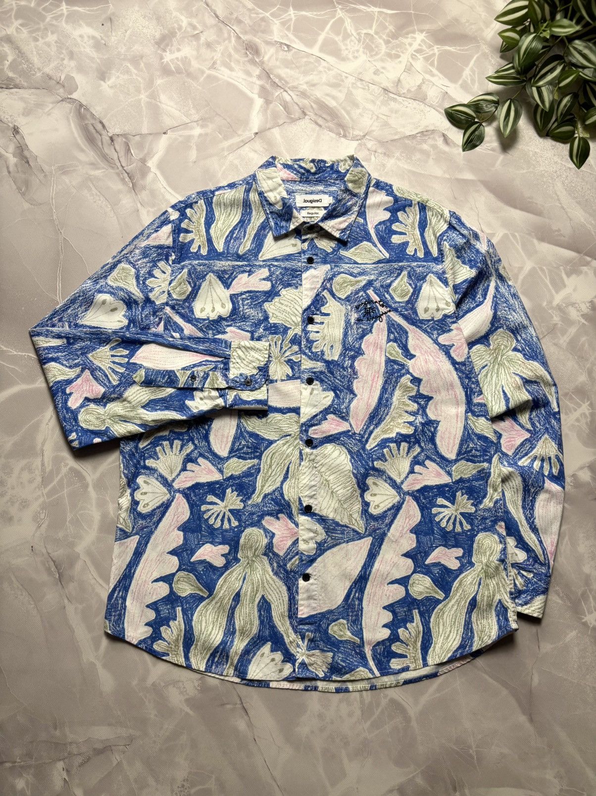 Desigual Desigual Abstract Art Floral Blue Shirt Long Sleeve Mens XL Size US XL / EU 56 / 4 - 1 Thumbnail