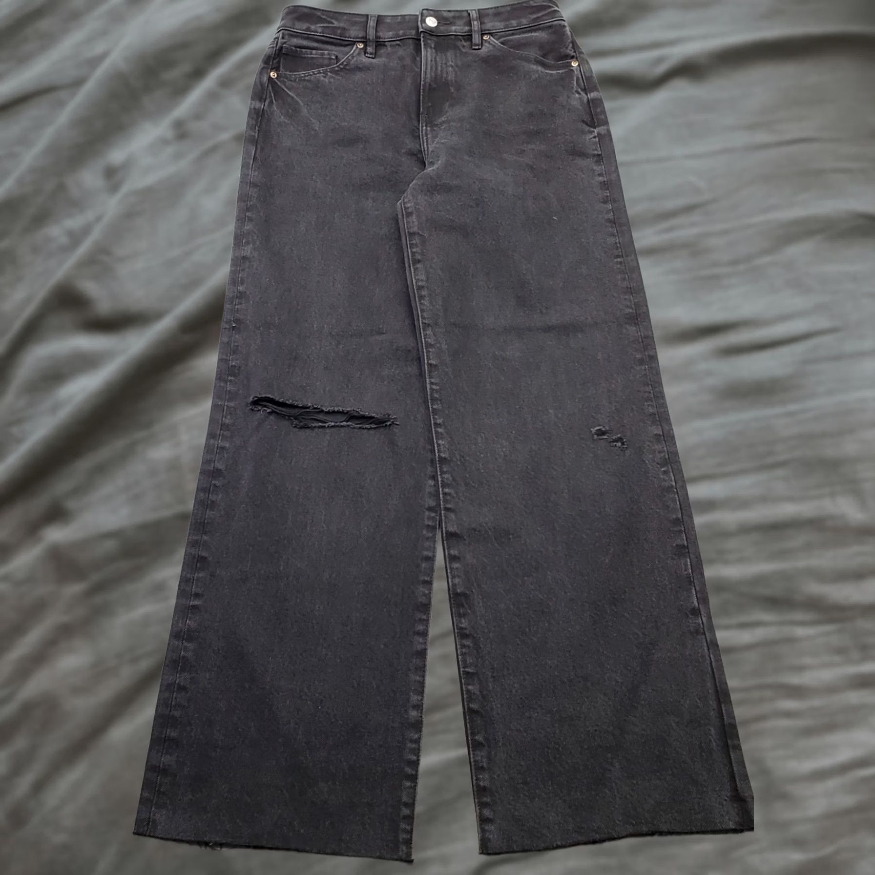 Express Express Jeans Womens 6R Black Denim Stretch High Rise Distressed Wide Leg Size 28" / US 6 / IT 42 - 1 Thumbnail