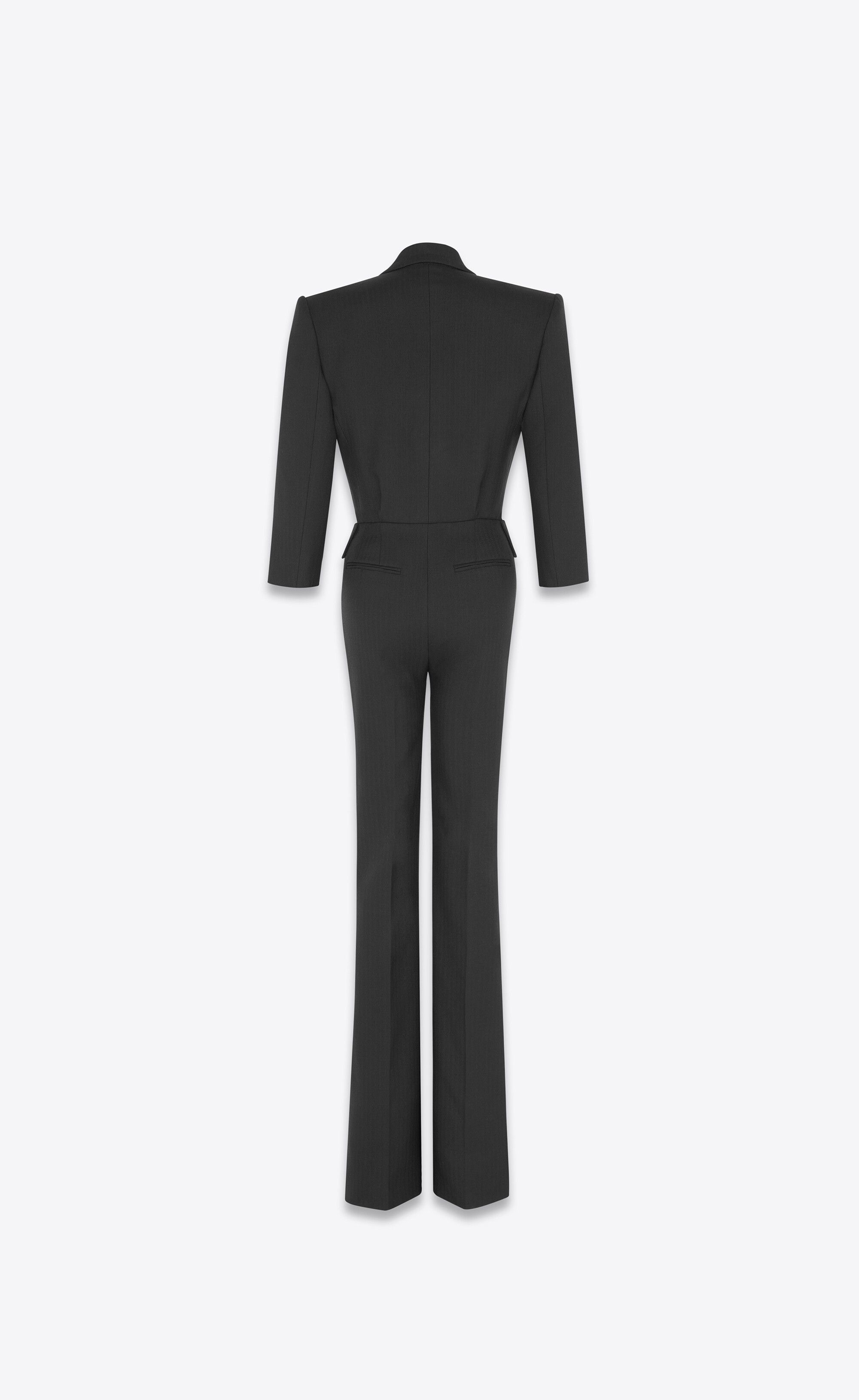 Saint Laurent Paris o1tp1o0125 Tailored Jumpsuit In Chevron Wool in Black Size 26" / US 2 / IT 38 - 2 Thumbnail