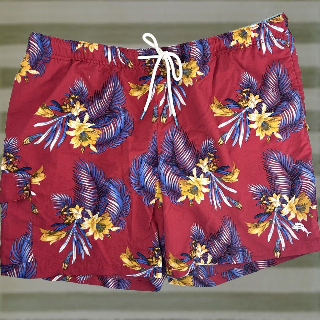Tommy Bahama Tommy Bahama Mens Shorts XXL Red Swim Trunks Nylon Floral Hawaiian Lined Size US 39 - 1 Thumbnail