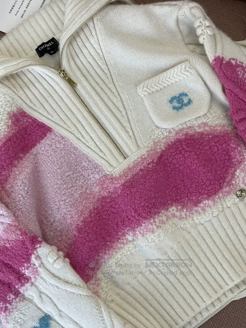 Chanel Chanel Ski series pink and white zipper sweater Size XXS / US 00 / IT 34 - 2 Thumbnail