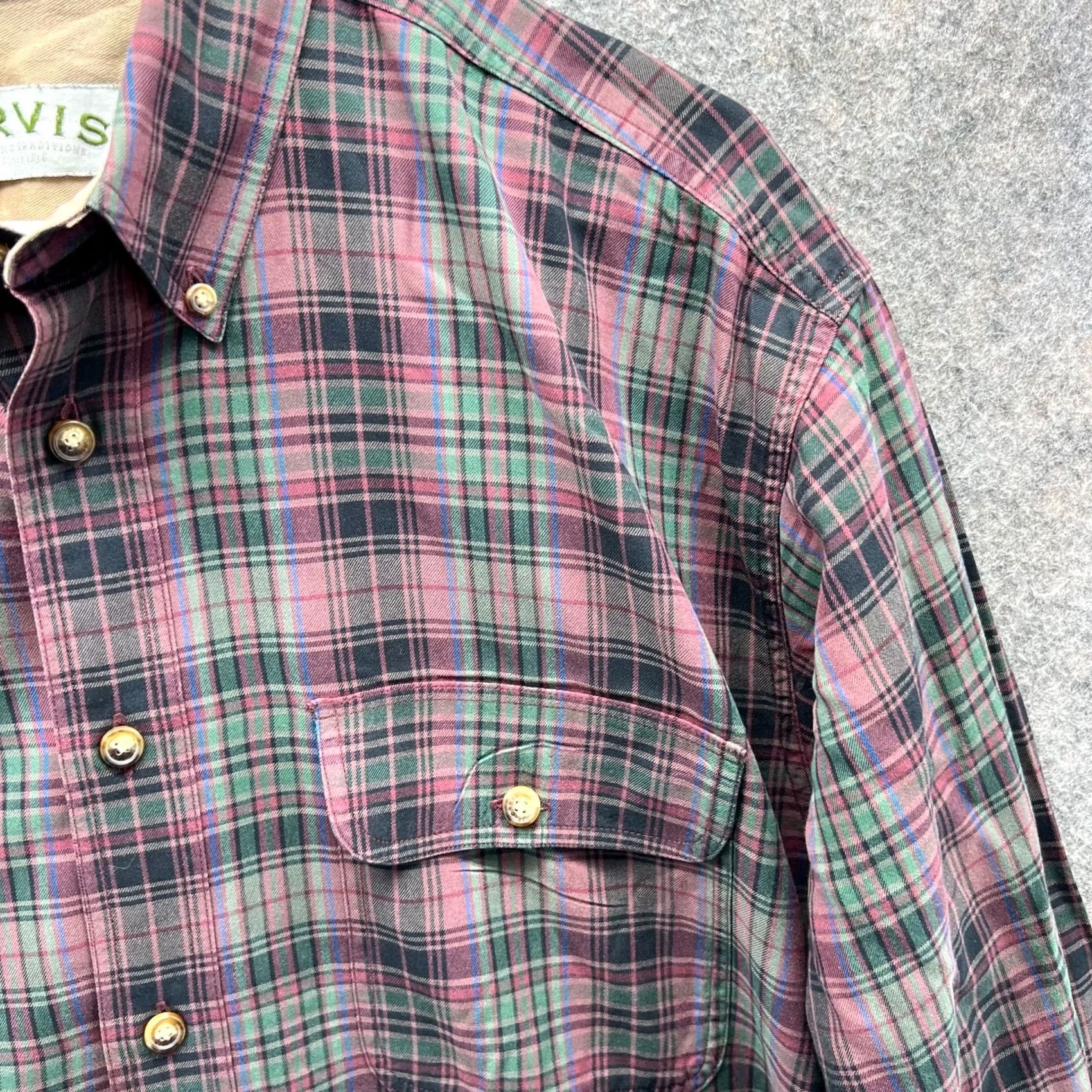 Orvis VINTAGE Orvis Shirt Mens Large Red Green Button Down Tattersall Plaid Flannel Cotton Size US L / EU 52-54 / 3 - 7 Thumbnail