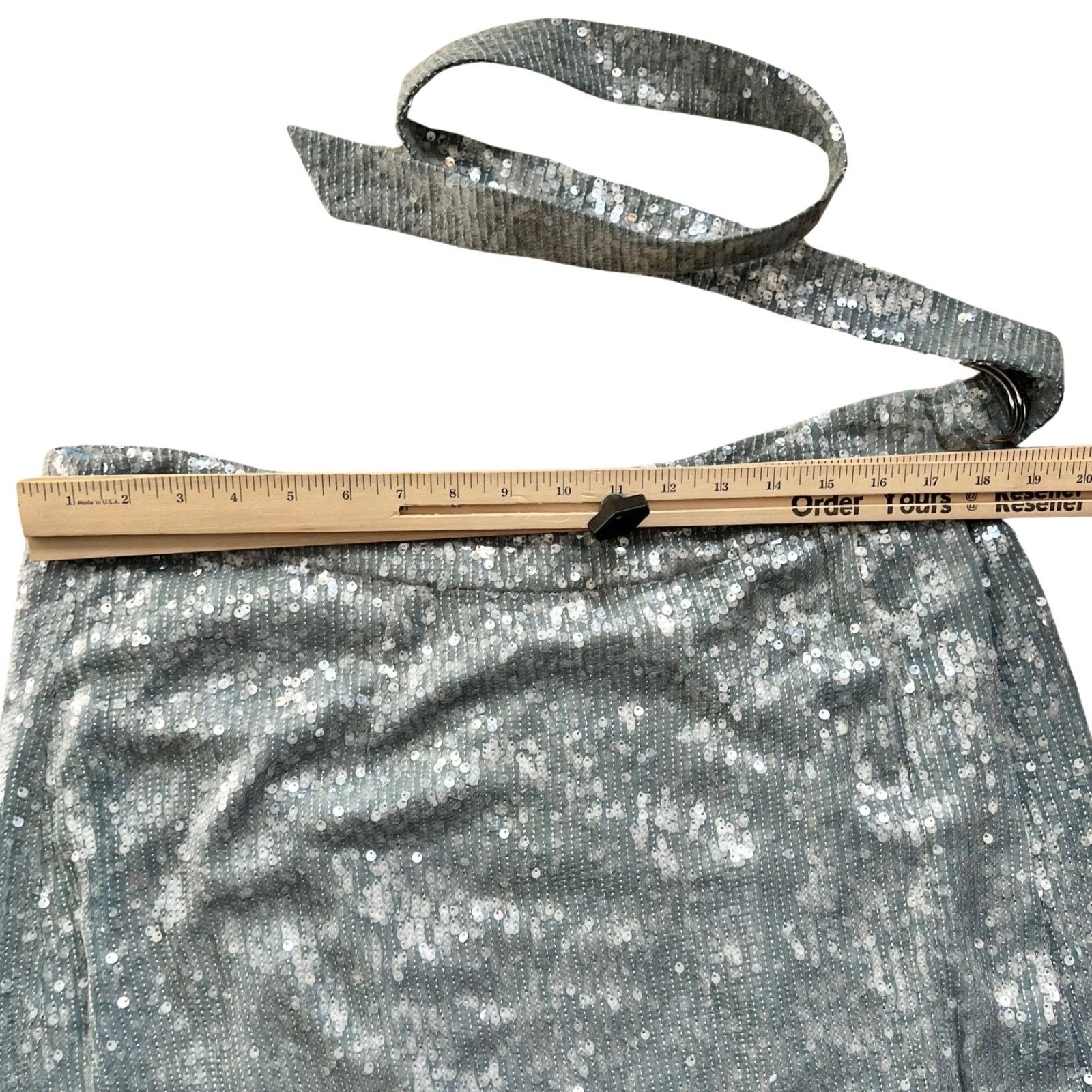 Sally Lapointe Blue Sequin Belt Wrap Midi Skirt 18 New Tags, Women's (Size 36) — image 4 of 6