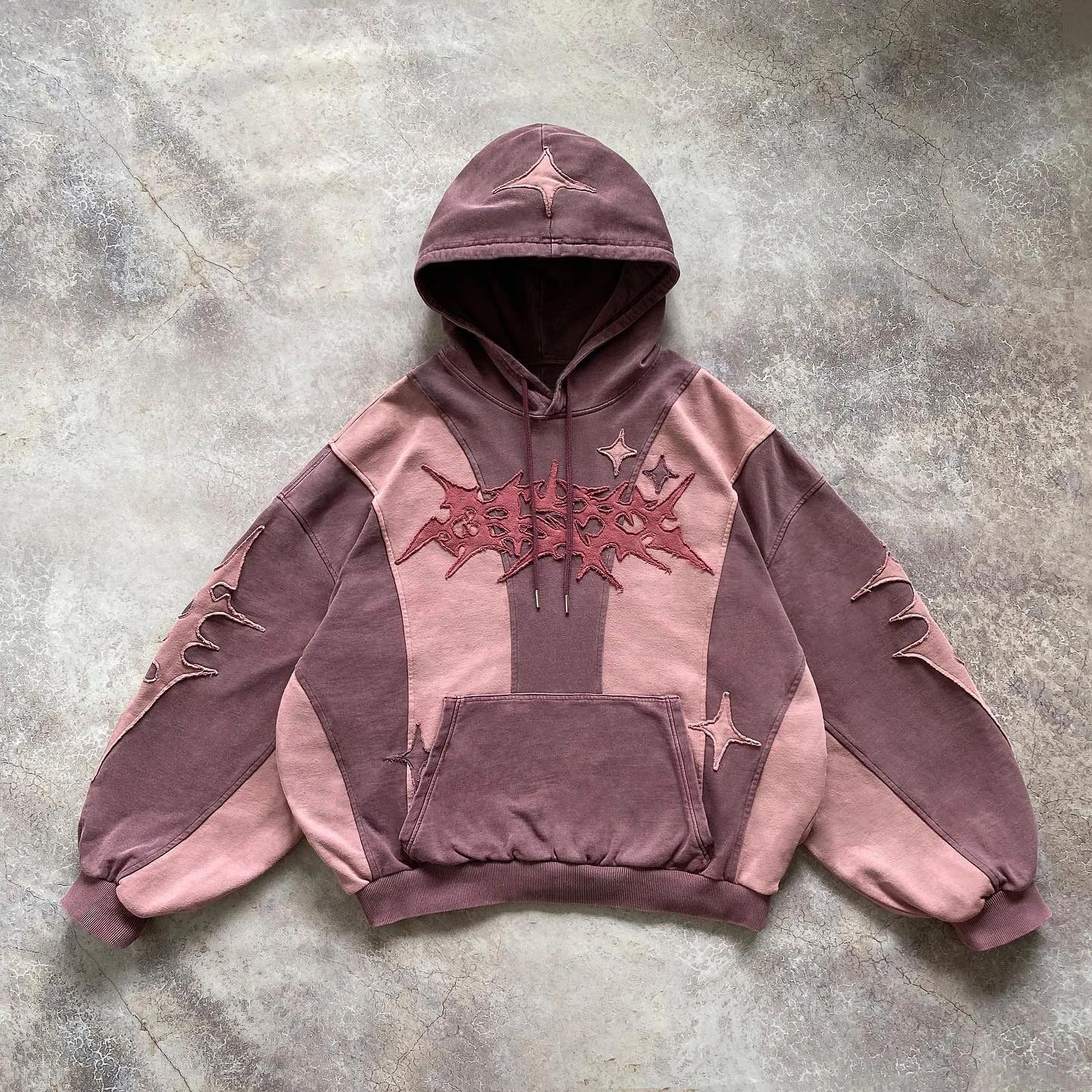 Image of Y2K Vintage Patchwork Oversized Hoodie in Pink, Men's (Size 2XL)