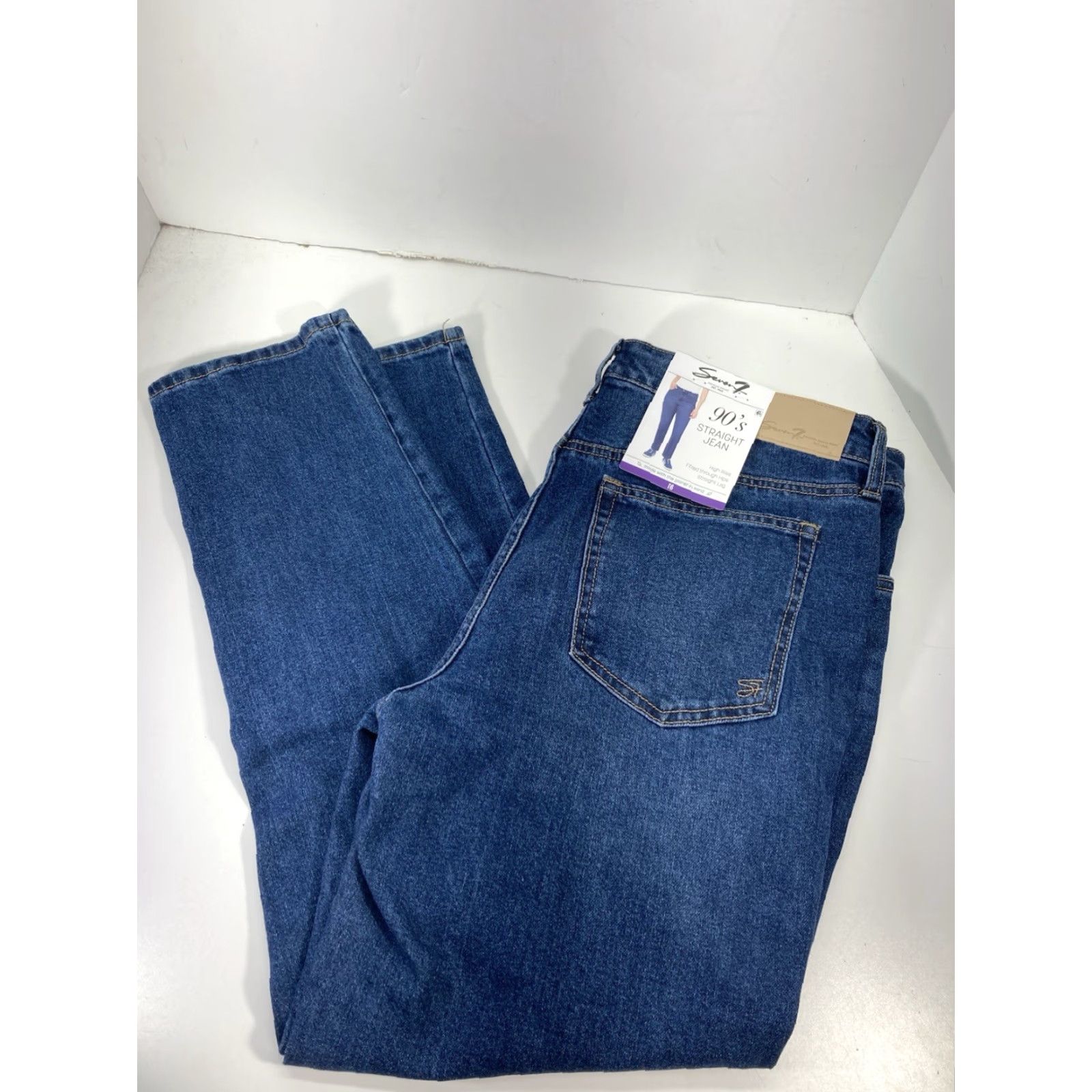 Vintage Seven7 Jeans Women Size 16 36X30 High Rise Stretch 90s Blue NWT Straight Size 38" / US 16 / IT 52 - 2 Thumbnail