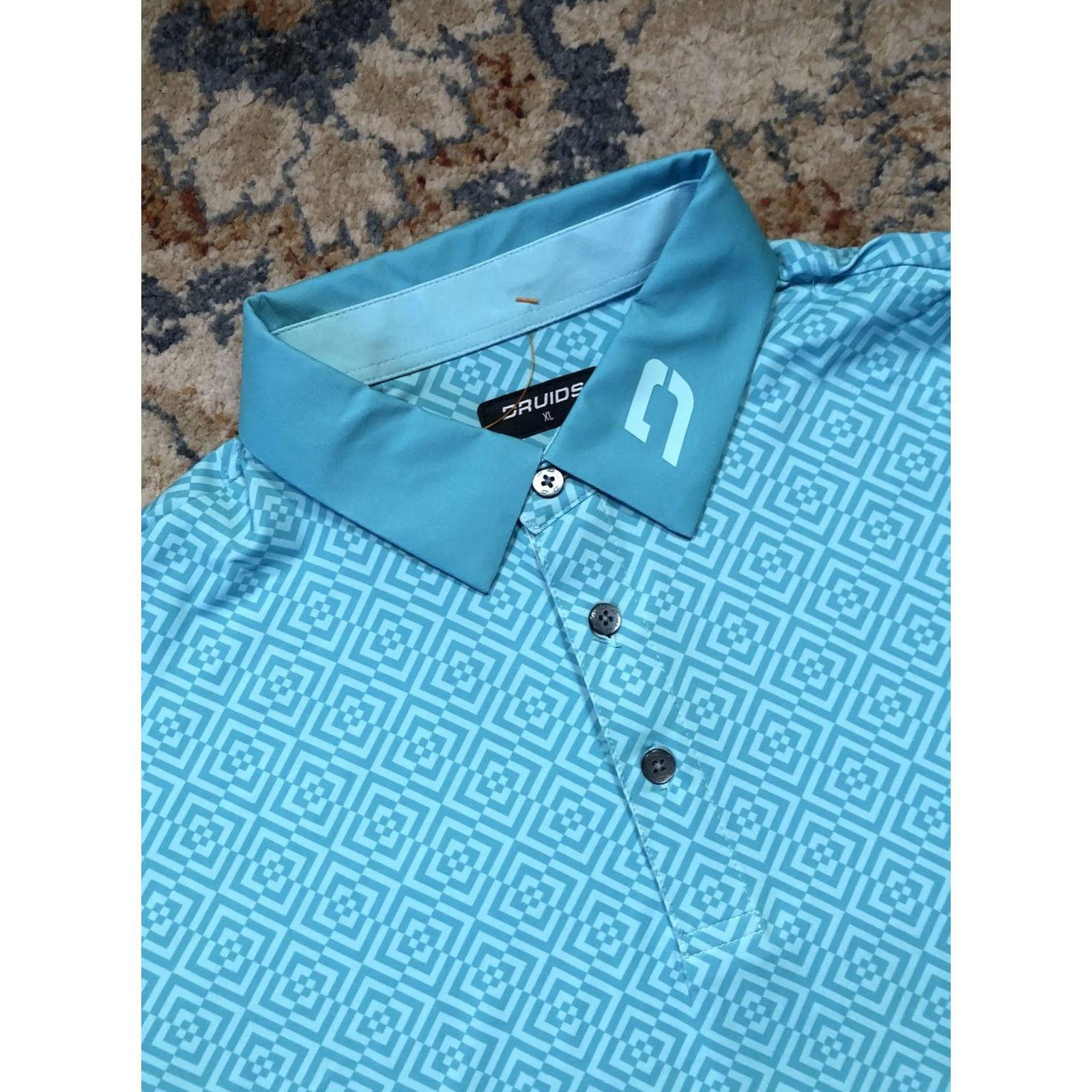 Vintage Druids Polo Shirt Mens XL Blue Geometric Pattern Golf Performance Lightweight Top Size US XL / EU 56 / 4 - 5 Thumbnail