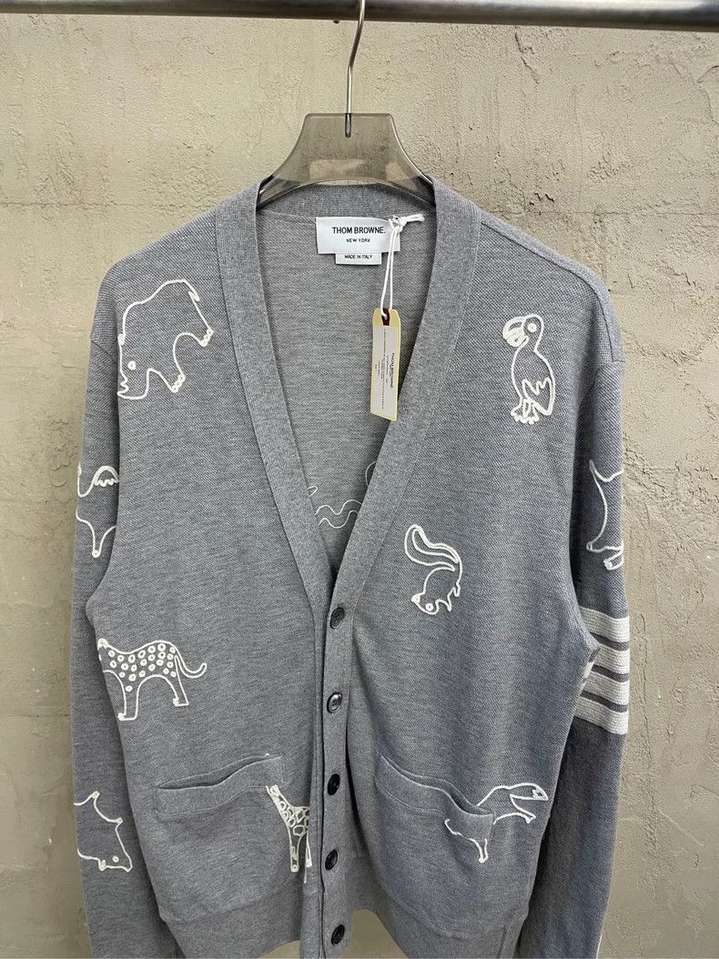 Thom Browne Thom browne Gray Xiu Zoo Four-Striped Knitted Cardigan jack Size US S / EU 44-46 / 1 - 3 Thumbnail