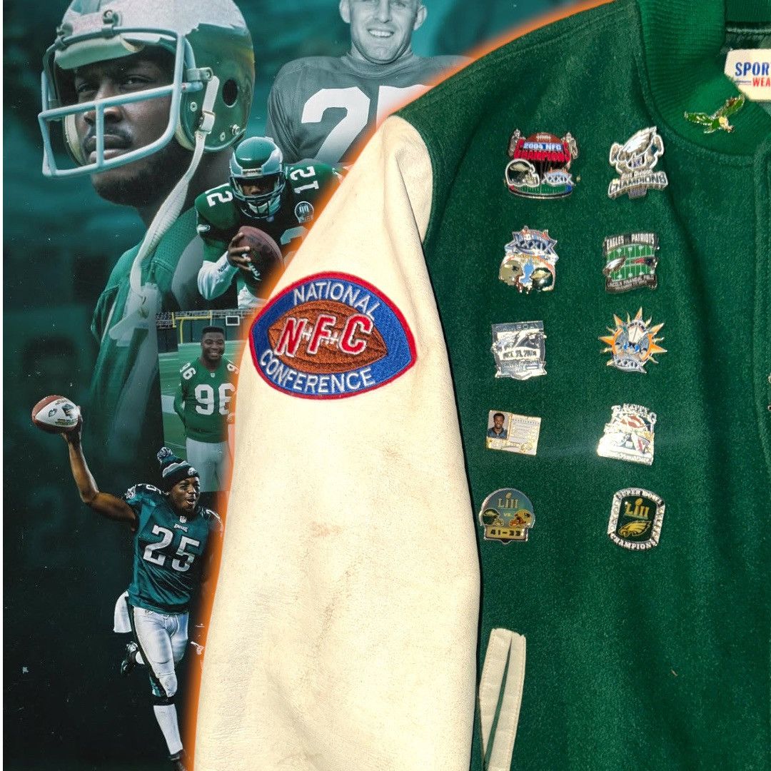 NFL 💎 ViNTaGe 💎 PHiLaDeLPHiA EaGLeS 🦅 LeTTerMan JaCKeT🧥 Size US L / EU 52-54 / 3 - 3 Thumbnail
