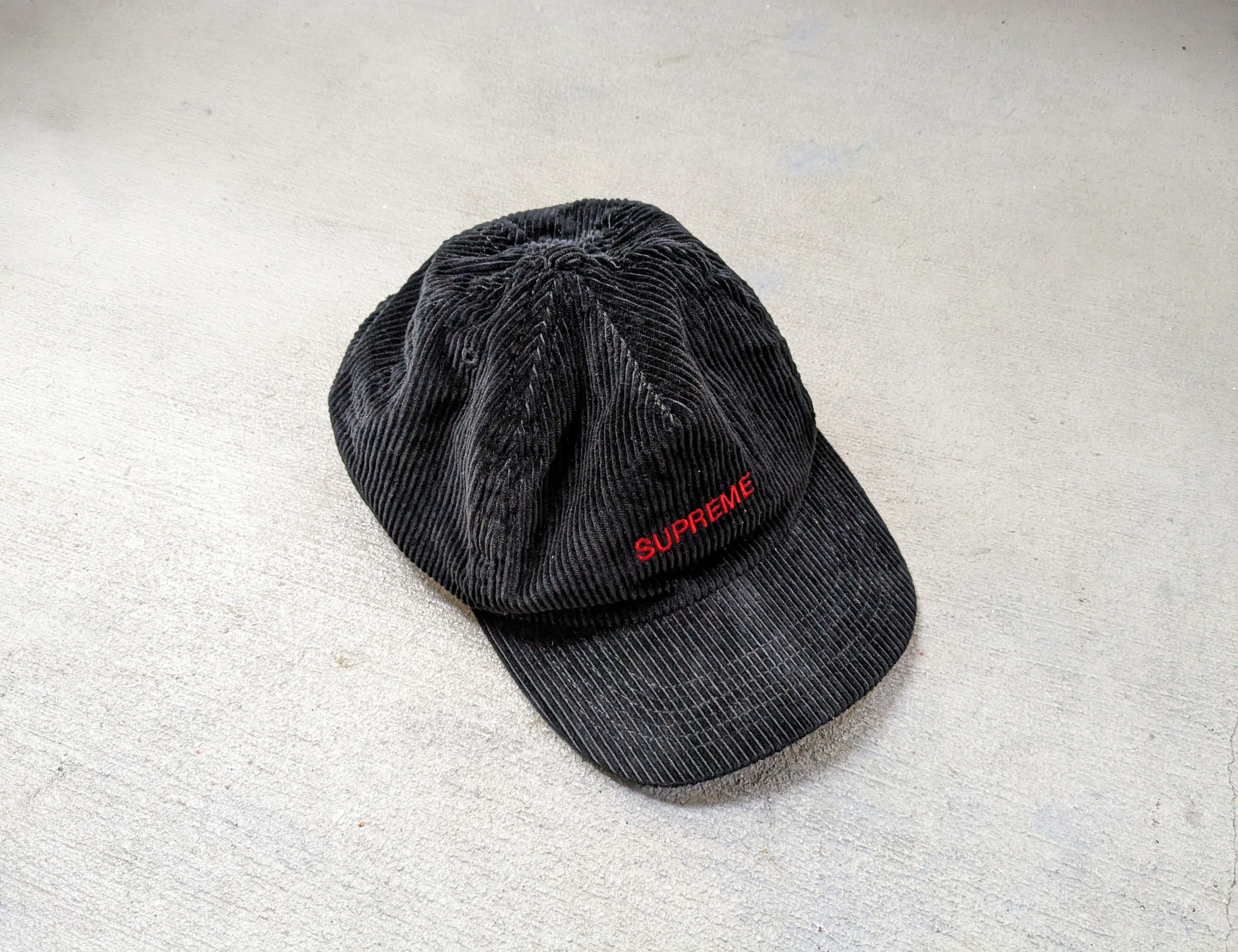 image of Supreme Corduroy 5 Panel Cap Hat Black Red Camp Ss16, Men's