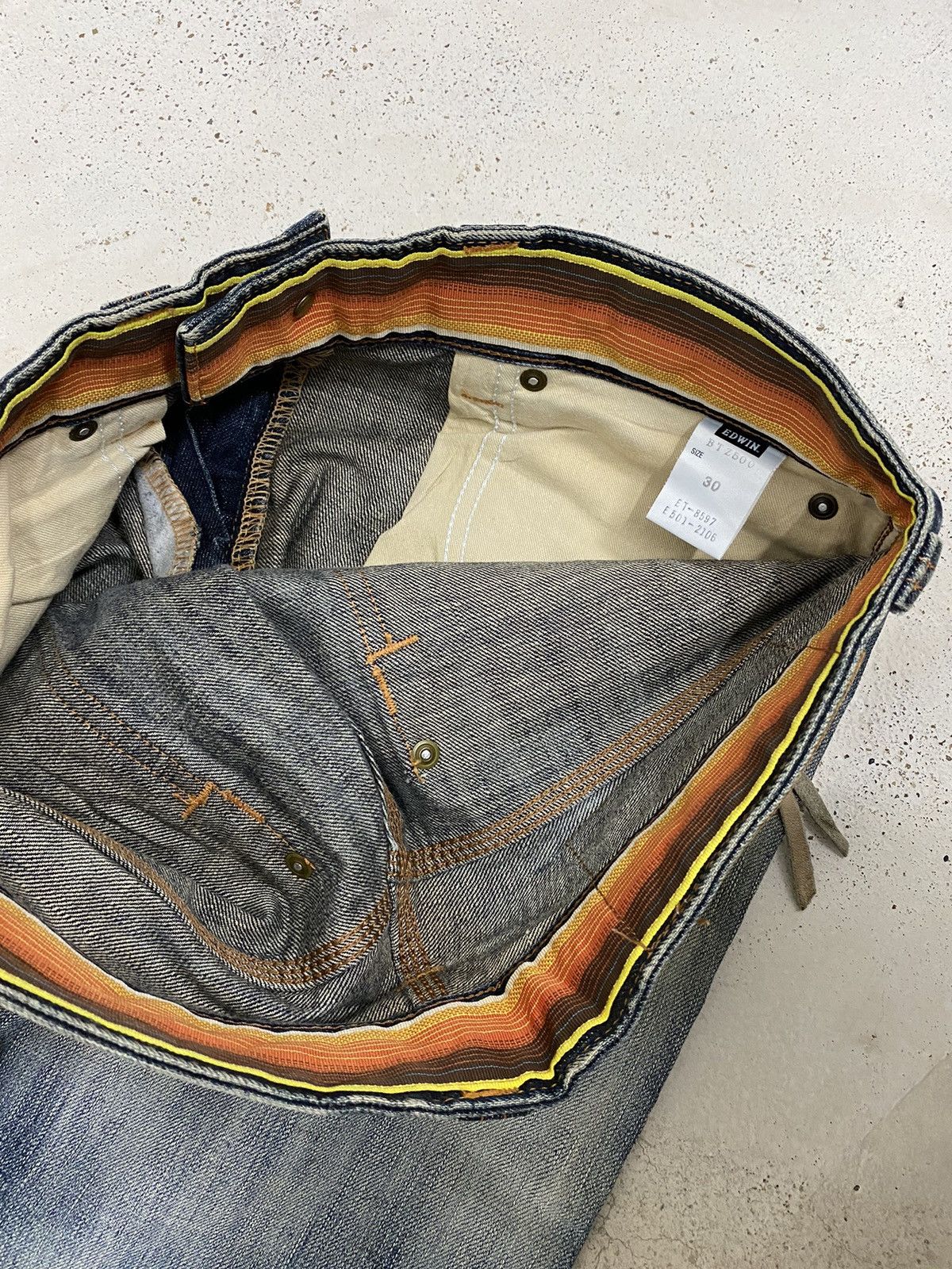 Edwin × Japanese Brand Edwin Blue Trip Mud Washed Whisker Distress Zipper Pocket Size US 31 - 17 Thumbnail