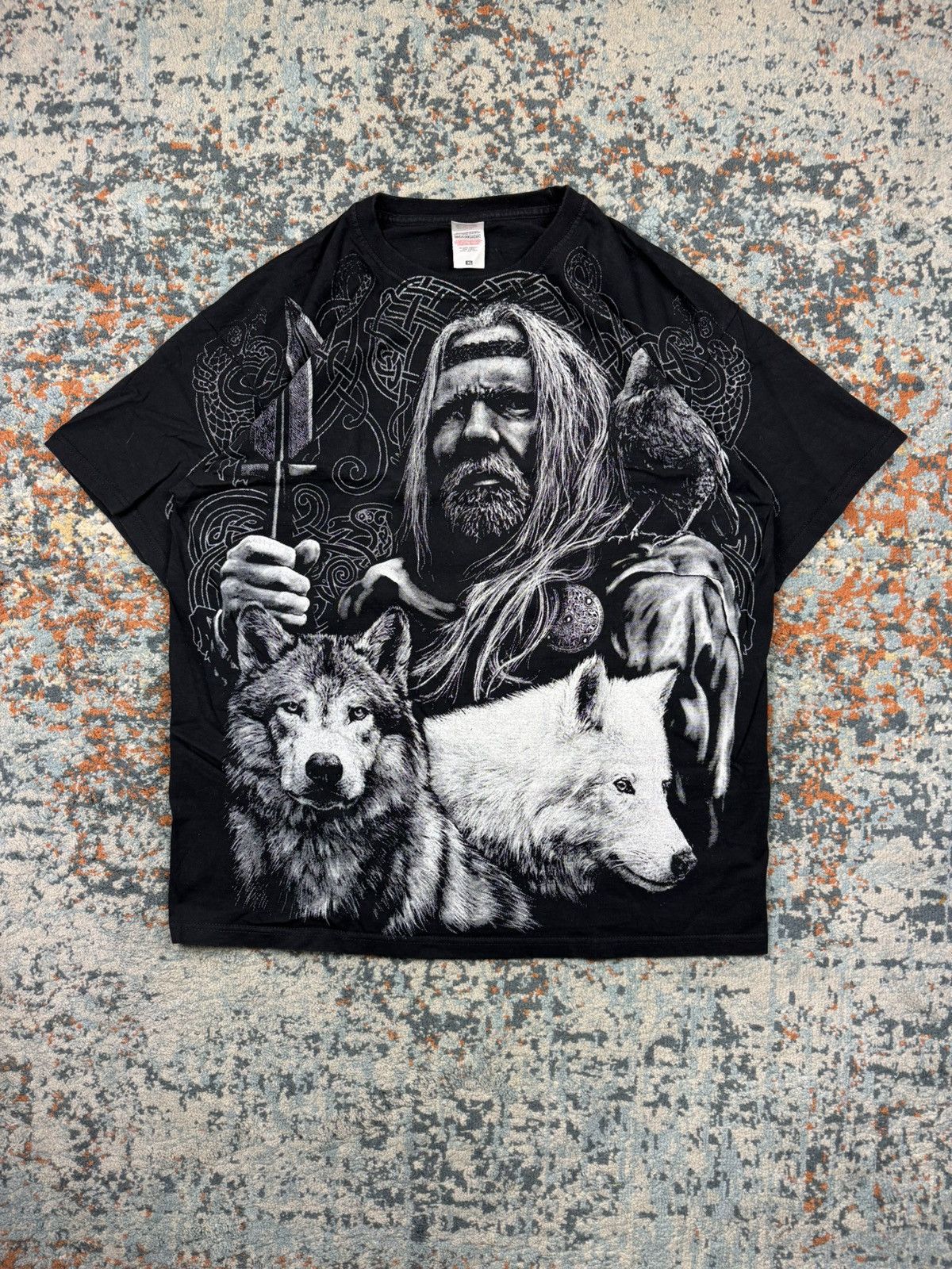 Vintage Vintage y2k Viking wolves runes all over print graphic tee Size US XL / EU 56 / 4 - 1 Thumbnail