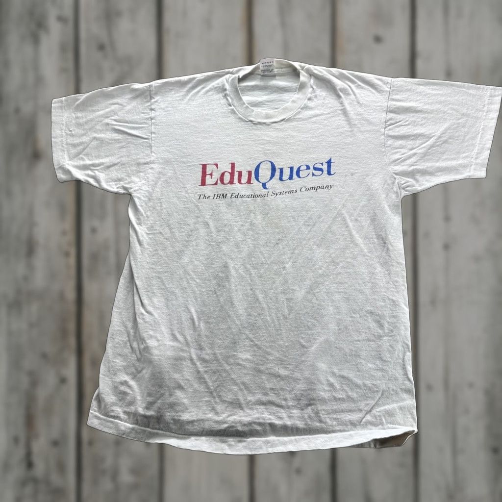 Logo 7 VINTAGE EduQuest IBM Shirt Mens XL White Logo Graphic Tee Computer 90s SS Size US XL / EU 56 / 4 - 1 Thumbnail