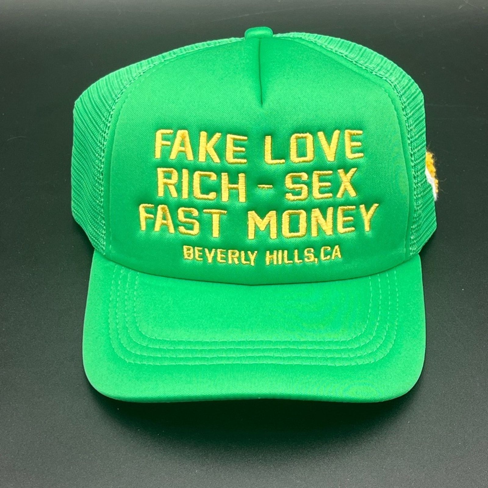 Homme + Femme La Homme Femme Green Trucker Hat Fake Love Rich Sex Fast Money Size ONE SIZE - 1 Thumbnail