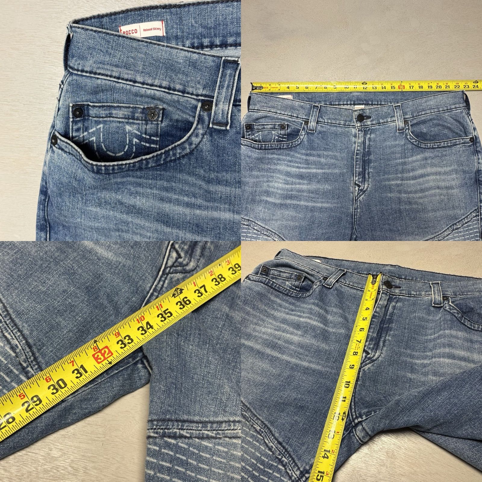 True Religion True Religion Rocco Relaxed Skinny Straight Jeans Mens 42x33 Light Wash Blue 90s Hip Hop Logo Comfort Pockets Stretch Regular 34? Size US 42 / EU 58 - 8 Thumbnail