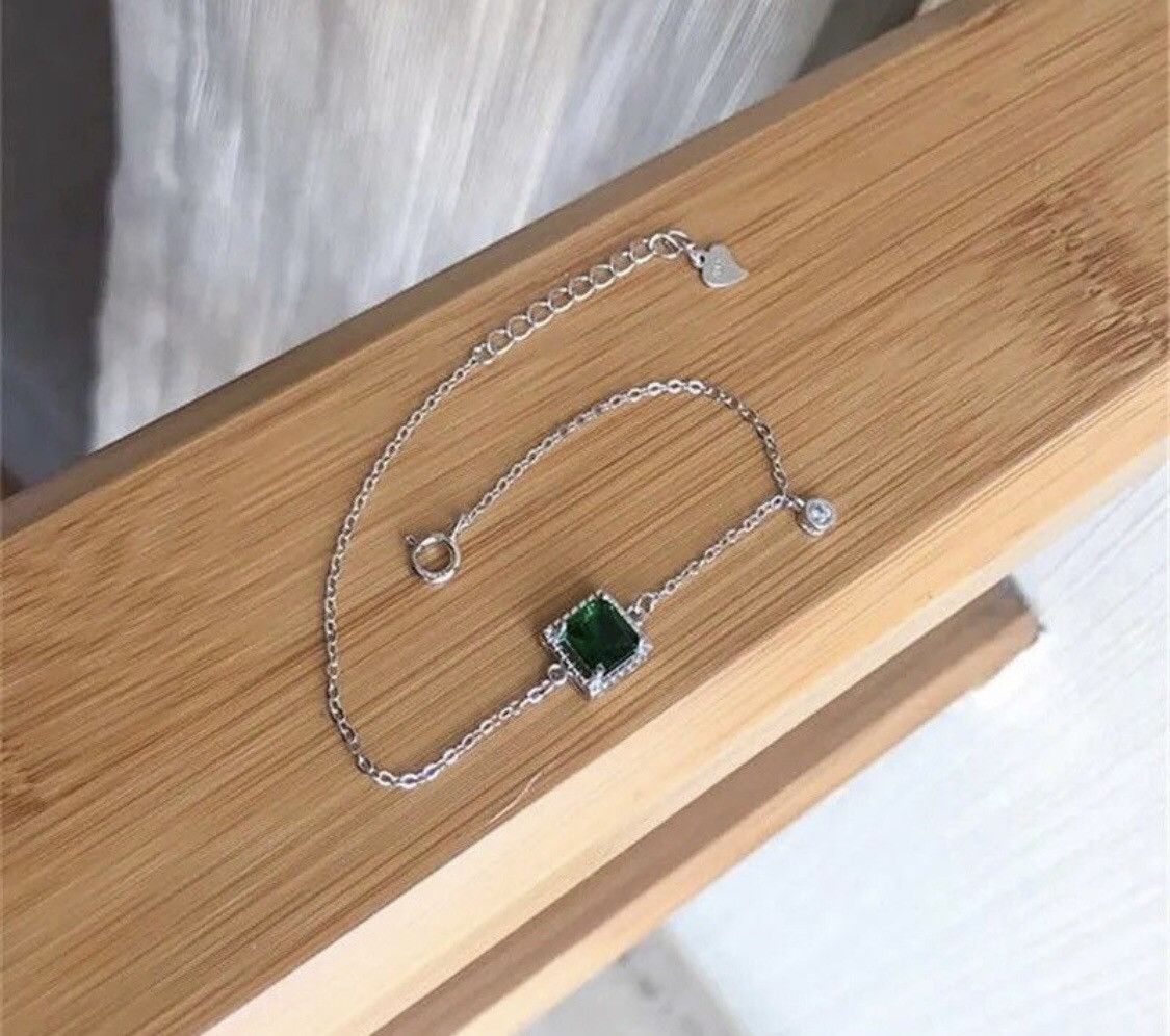 Vintage Green Emerald Crystal Chain Bracelet Size ONE SIZE - 4 Thumbnail