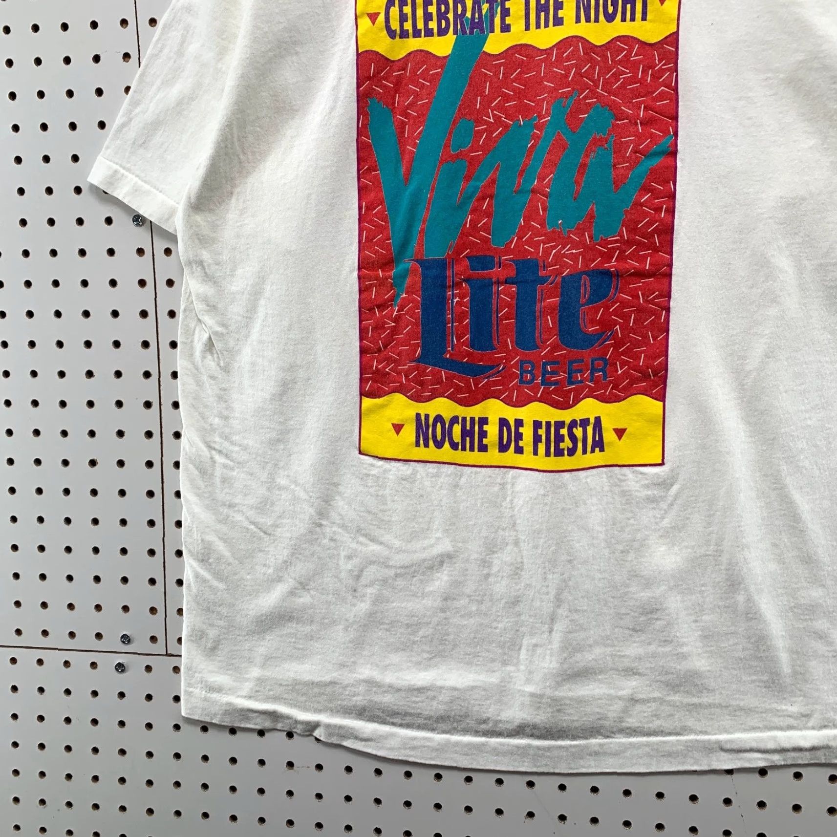 Fruit Of The Loom Vintage Miller Lite Beer Shirt Mens Large White Single Stitch VIVA Noche Fiesta Size US L / EU 52-54 / 3 - 3 Thumbnail