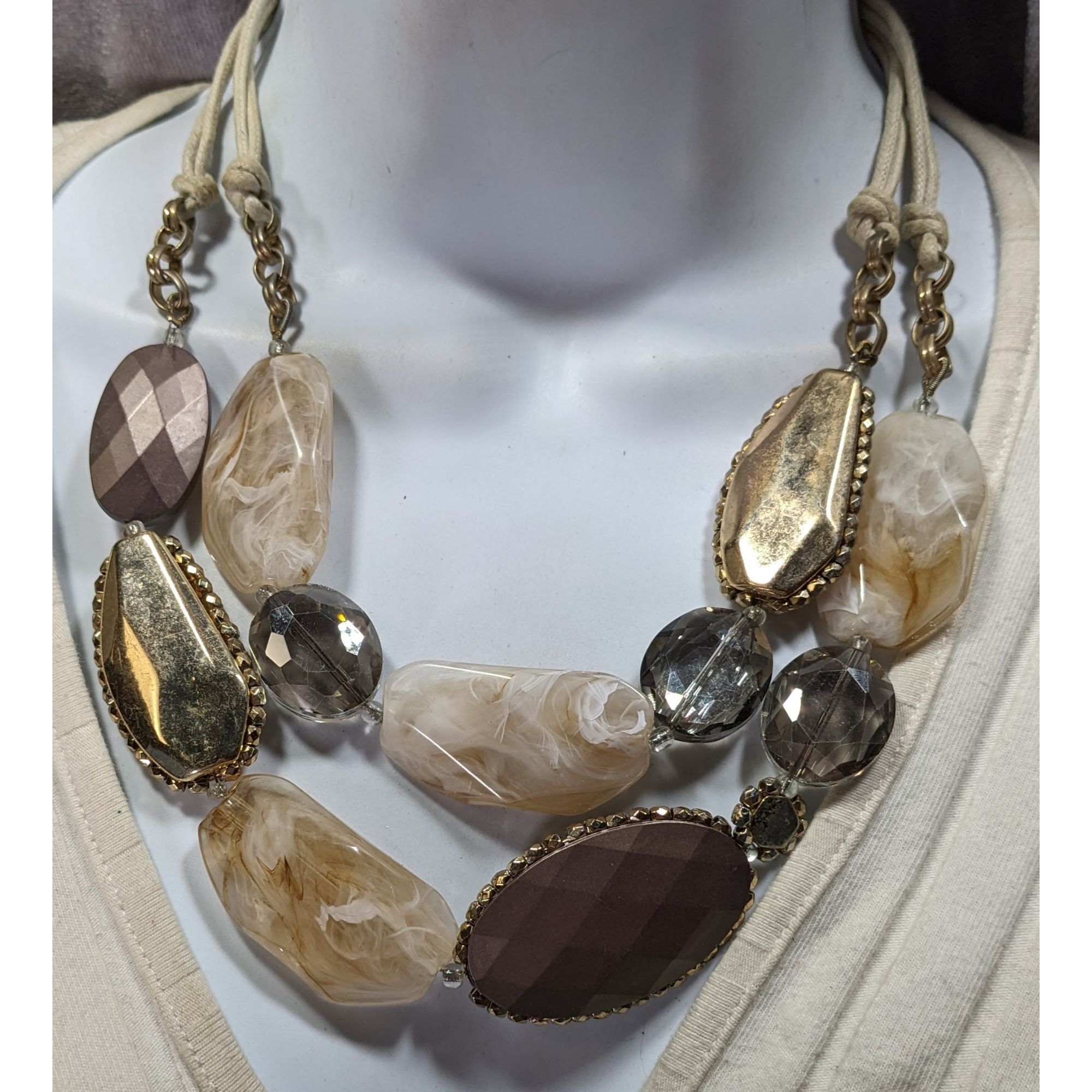 Anthropologie Anthropologie Chunky Statement Necklace With Gold Brown & Cr Size ONE SIZE - 4 Thumbnail