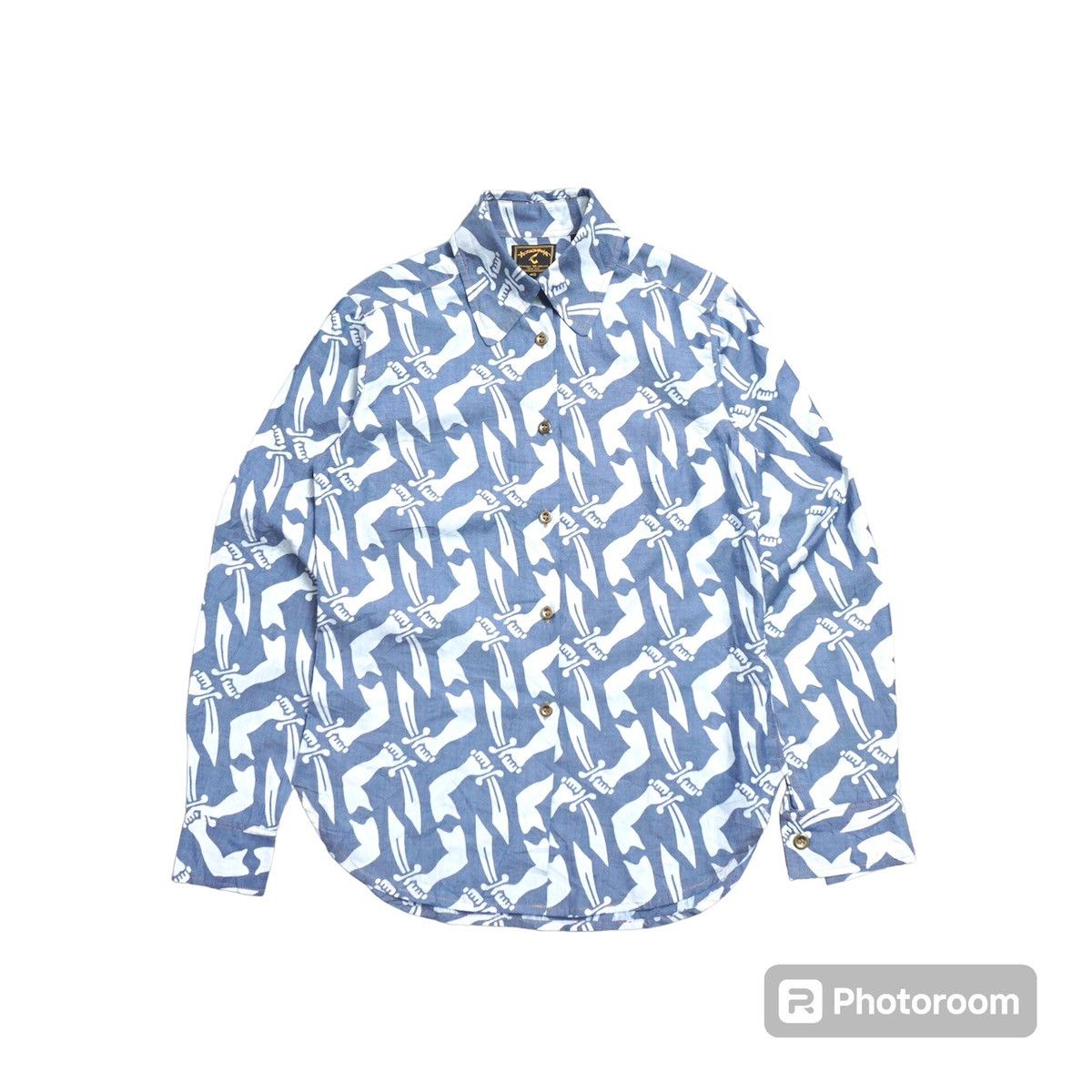 image of Vivienne Westwood Anglomania Handsword Button Ups in White Blue, Women's (Size Small)