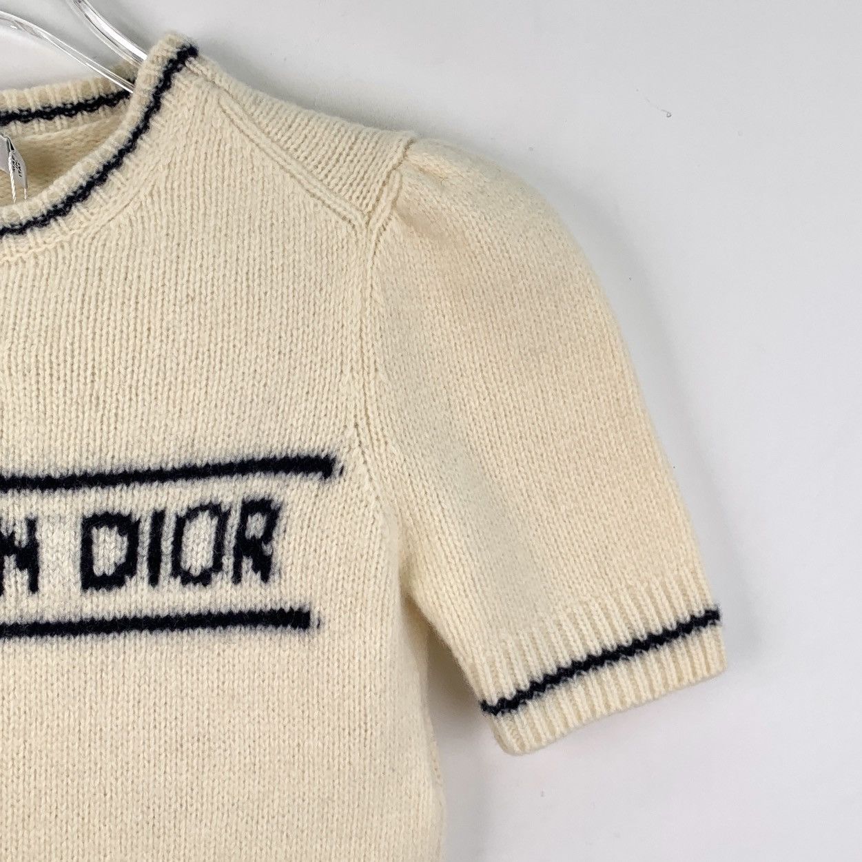 Dior Dior Beige Striped Monogrammed Appliqué Wool Knit Sweater Size S / US 4 / IT 40 - 3 Thumbnail