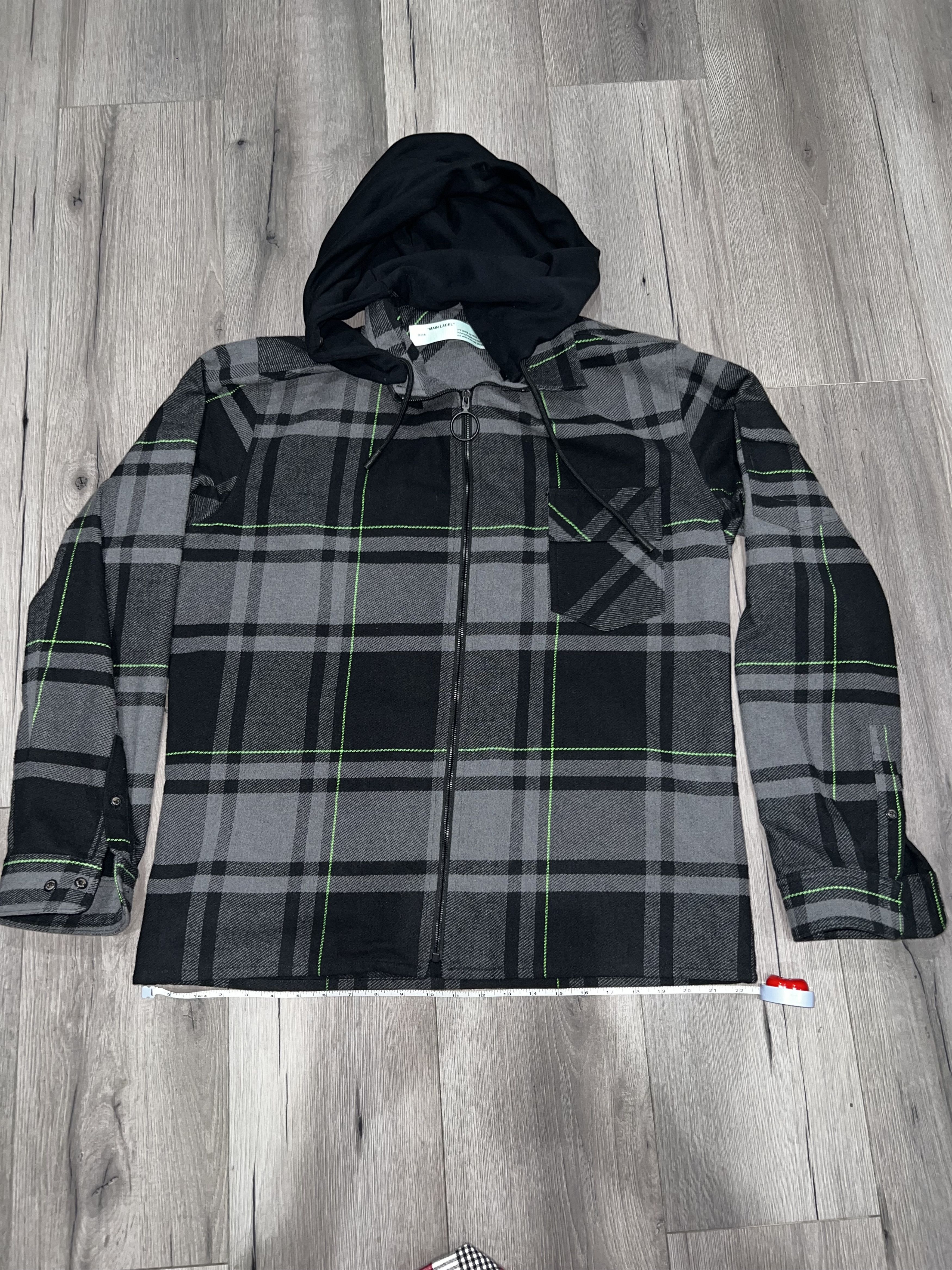 Off-White 2019 Grey Check Flannel Hooded Shirt Size US XXL / EU 58 / 5 - 1 Thumbnail