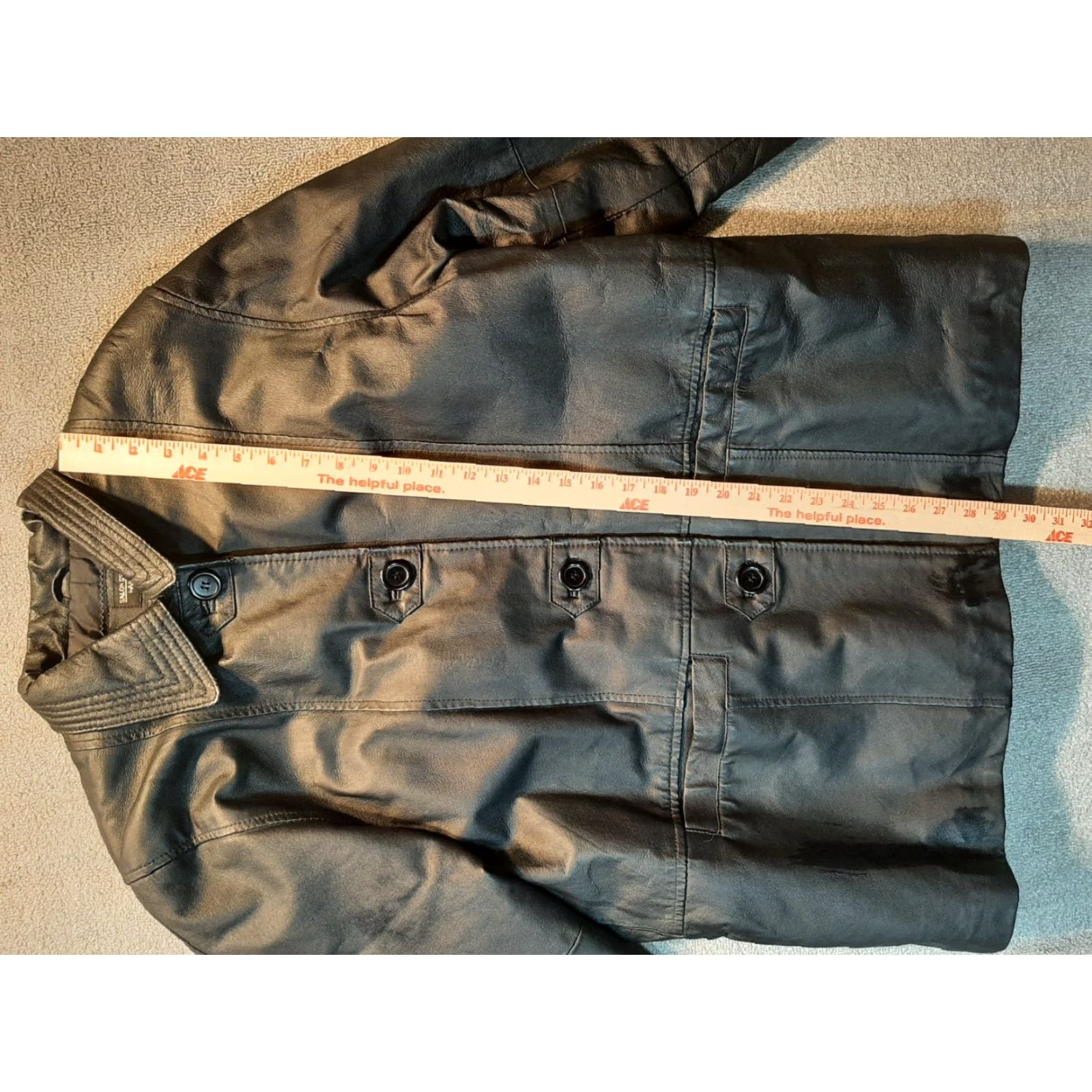 Vintage Salon Studio Leather Jacket Mens Adult Large L Black Long Sleeve Button Up Coat Bomber Pockets Casual All Seasons Size L / US 10 / IT 46 - 2 Thumbnail