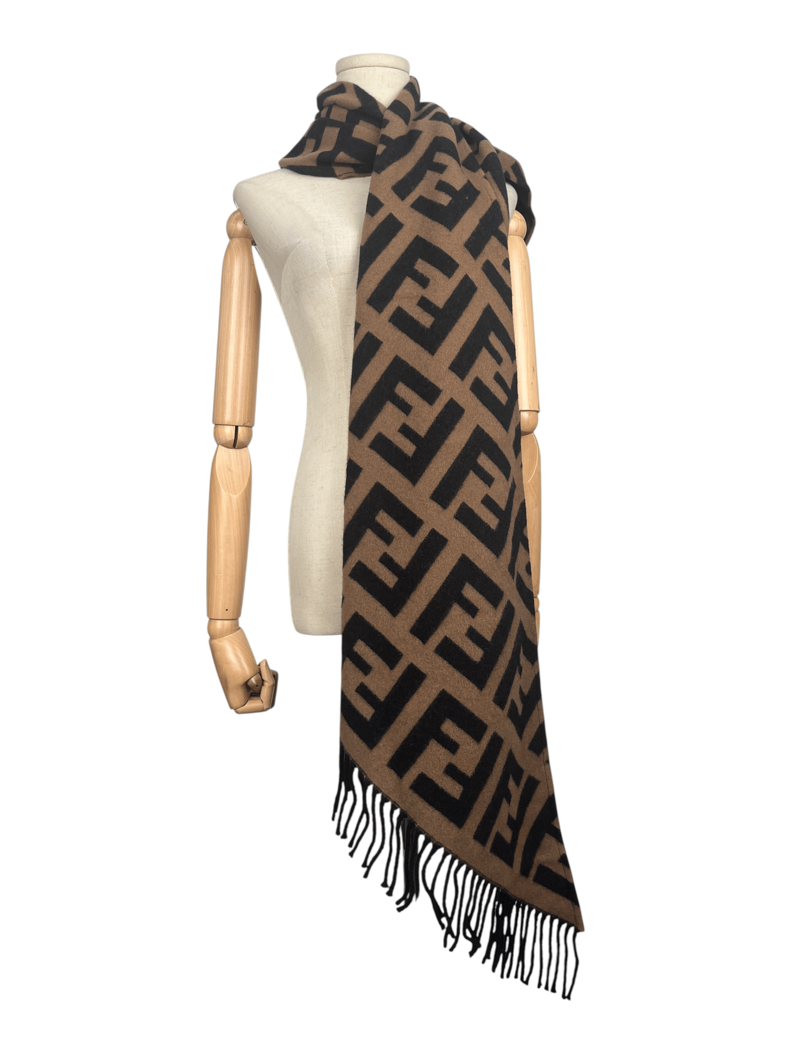Fendi Monogram Logo Cashmere Wool Stole With Fringe Size ONE SIZE - 2 Thumbnail