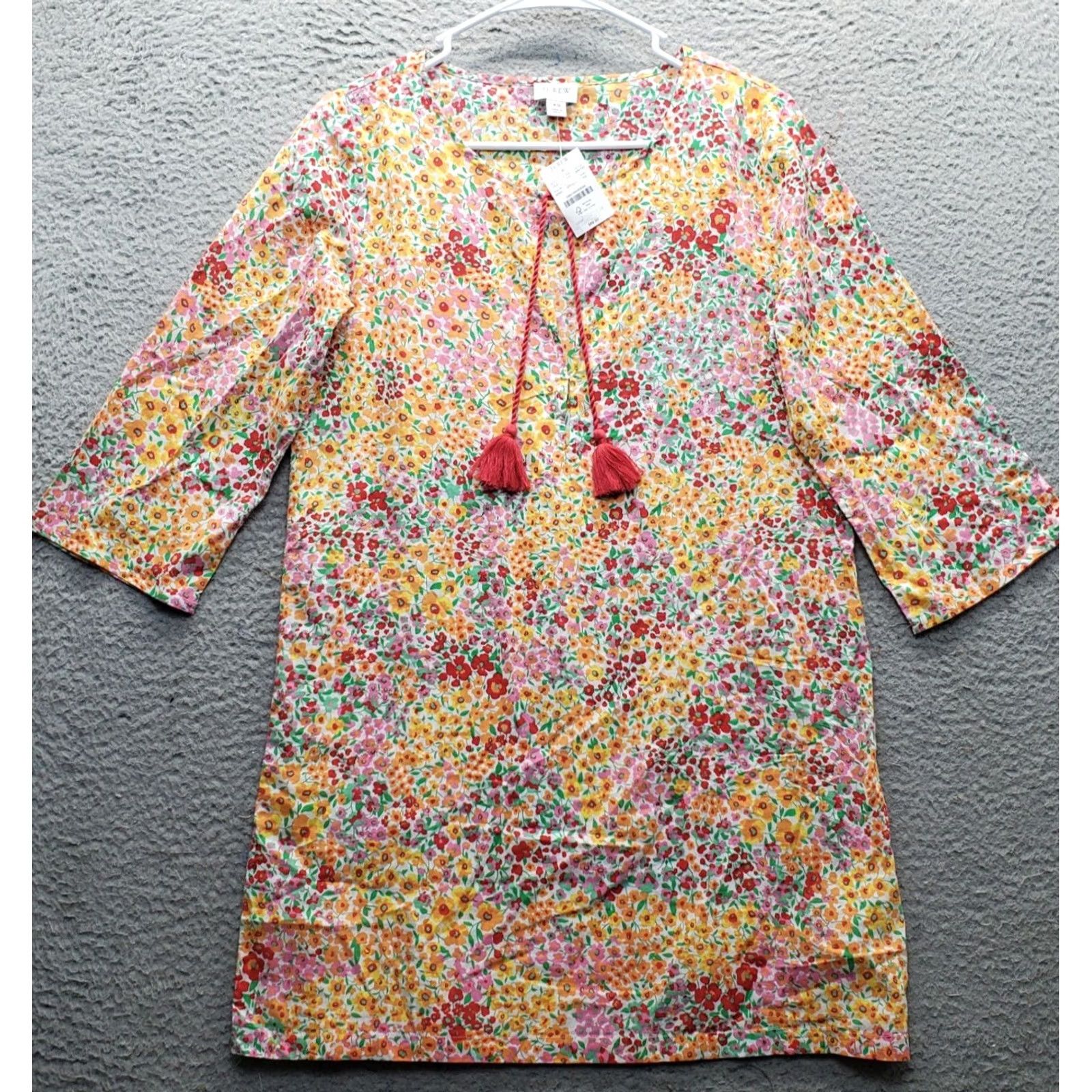J.Crew J.CREW Shift Dress Womens XS Multi Floral 3/4 Sleeve Round Neck Tassel Tie Front Size XS / US 0-2 / IT 36-38 - 2 Thumbnail