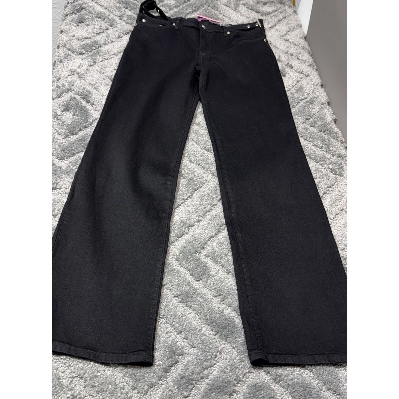 The Unbranded Brand Edikted Black Cut Out Belt Low Rise Flare Jeans L 32”X32” Size 32" / US 10 / IT 46 - 3 Thumbnail