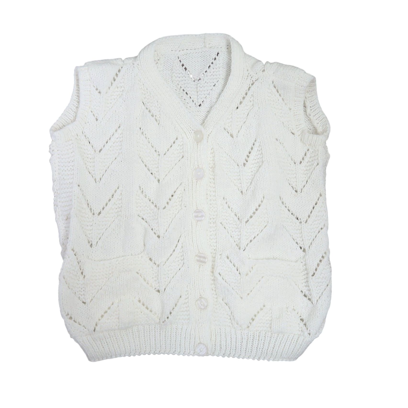 Vintage VINTAGE 90s White Chevron Knit Sweater Vest Cardigan L Size L / US 10 / IT 46 - 5 Thumbnail