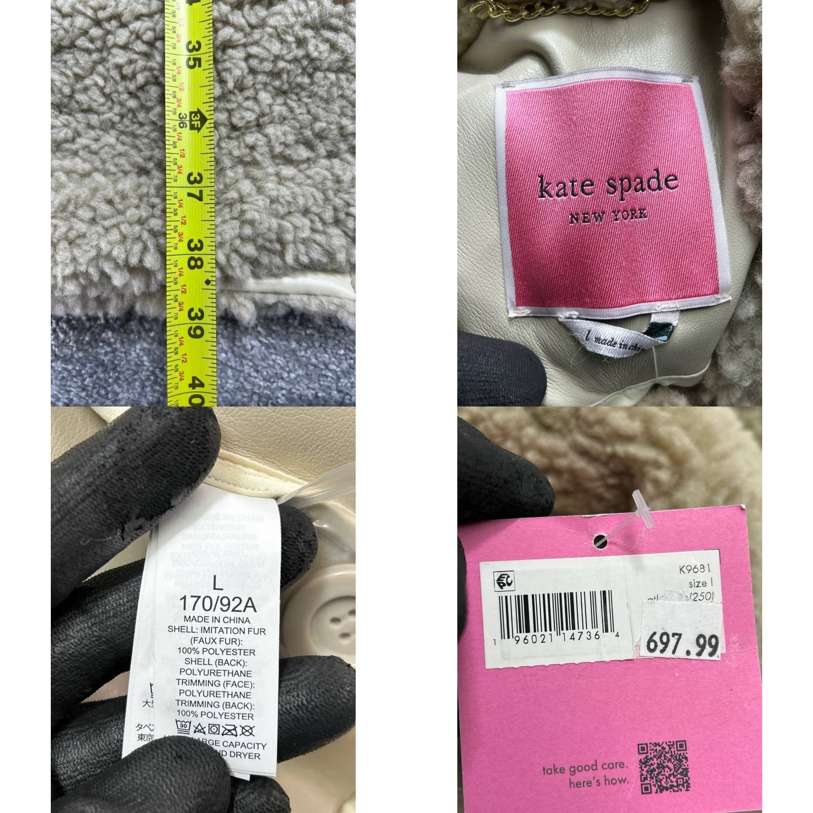 Vintage kate spade new york Faux Shearling Coat Womens Large Beige Oversized Fit Single Breasted Jacket/Coat Size L / US 10 / IT 46 - 8 Thumbnail