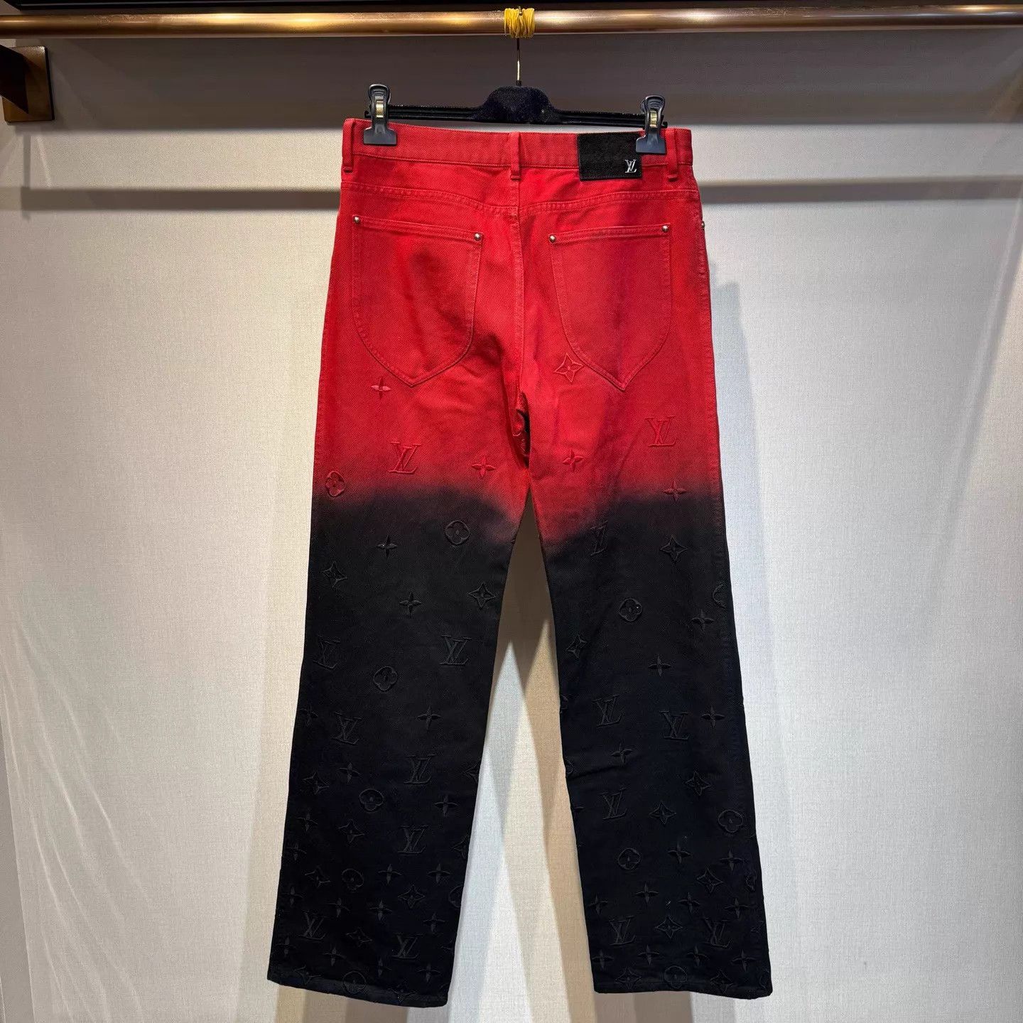 Louis Vuitton LV Monogram Red/Black Gradient Allover Denim 30 Size 30" / US 8 / IT 44 - 2 Thumbnail