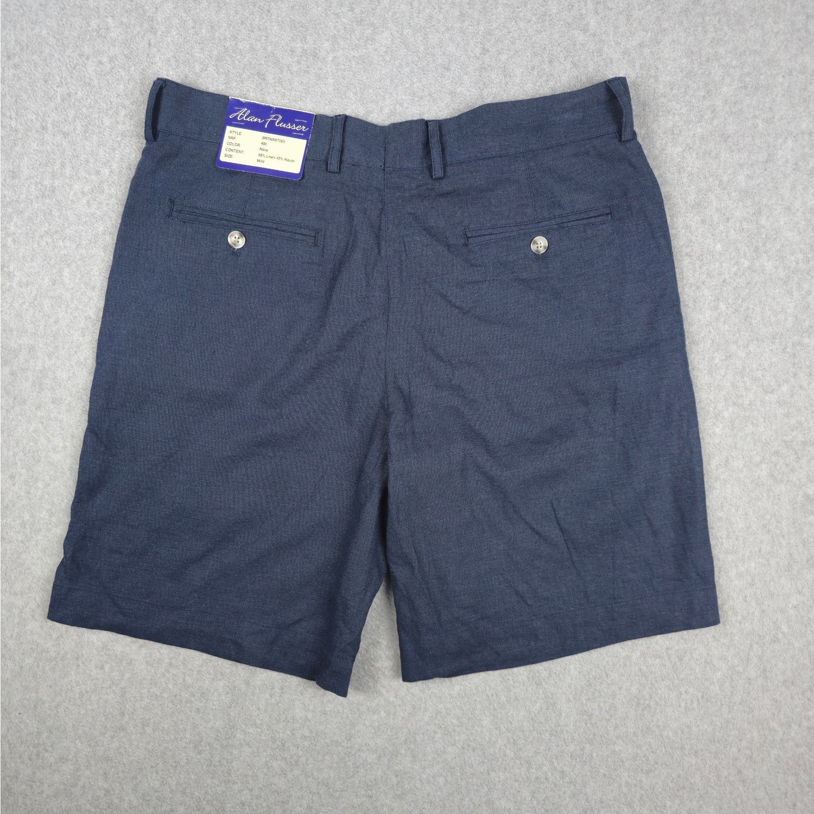 Alan Flusser Alan Flusser 34 Navy Linen Blend Flat Front Chino Shorts Size US 34 / EU 50 - 2 Thumbnail