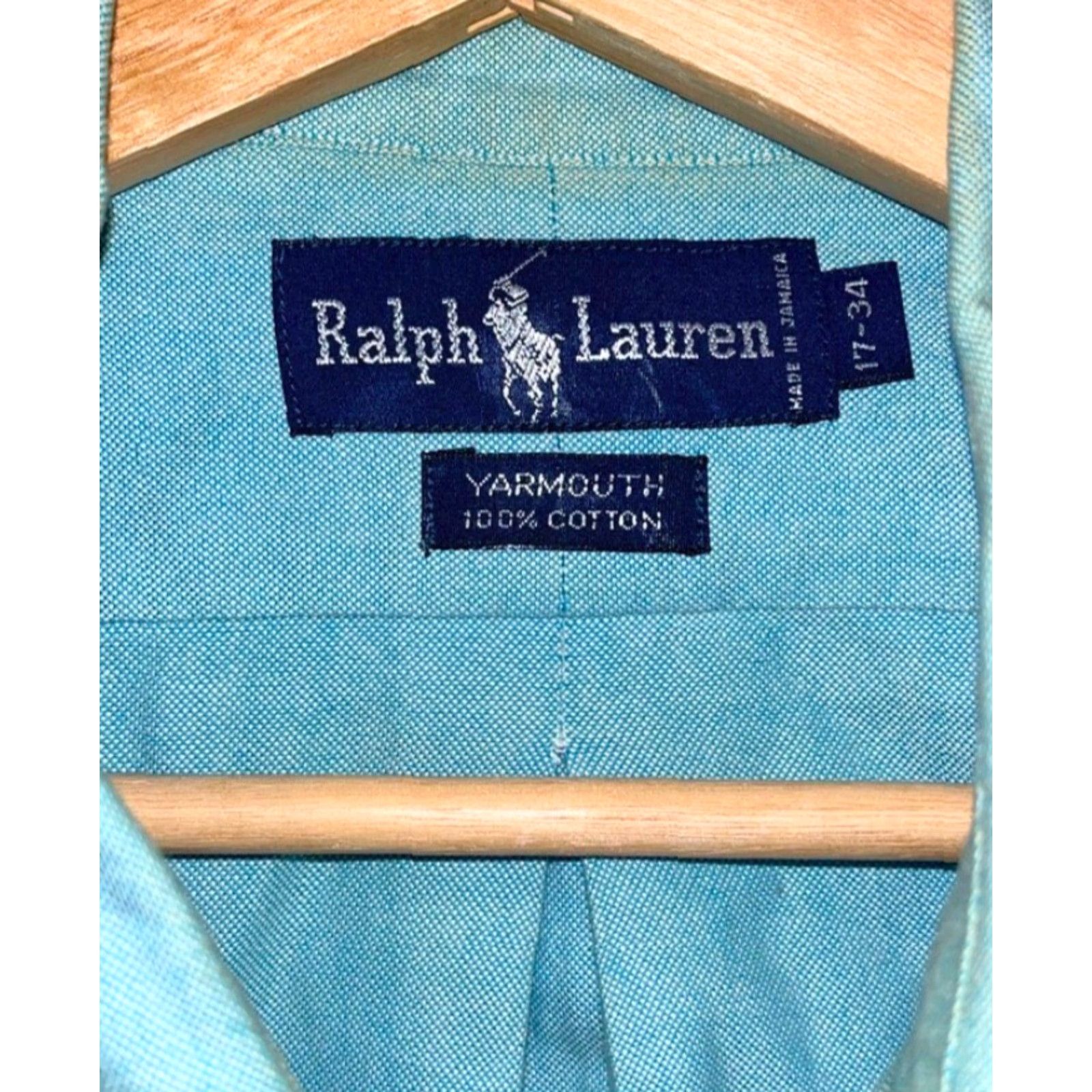Ralph Lauren VINTAGE Ralph Lauren Yarmouth Dress Shirt Mens 17/34 Blue Button-Down 100% Cotton Size 46R - 6 Thumbnail