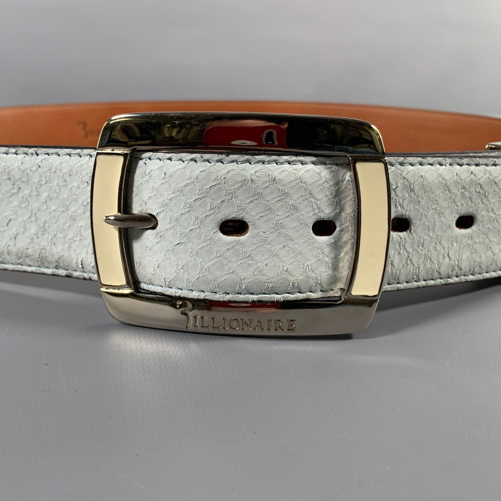 Billionaire Couture Size 40 Off White Textured Phython Skin Leather Belt Size 40 - 2 Thumbnail