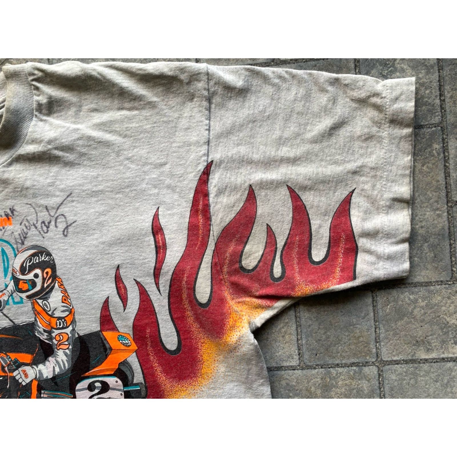 Fruit Of The Loom VINTAGE Scott Parker #2 Autographed T Shirt Men’s XL Gray Short Sleeve Harley Flames Size US XL / EU 56 / 4 - 4 Thumbnail