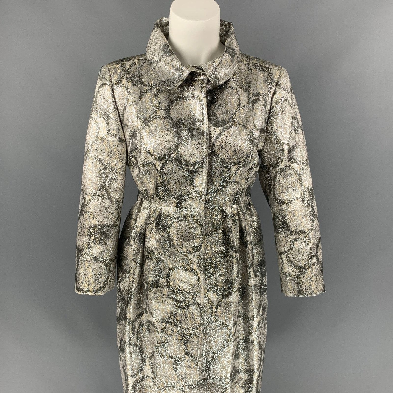 Burberry Prorsum Early Size 6 Silver Metallic Jacquard Silk Blend Coat Size M / US 6-8 / IT 42-44 - 2 Thumbnail