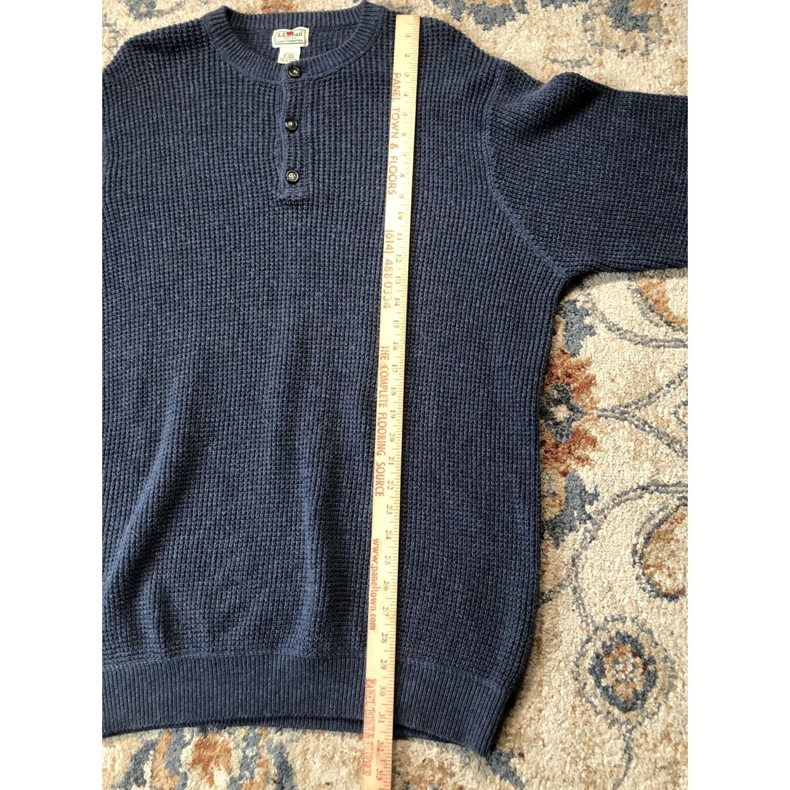 Vintage LL Bean Sweater Mens XLT Blue Waffle Knit Henley Cotton Wool Thermal Long Sleeve Crew Neck Size US XL / EU 56 / 4 - 6 Thumbnail